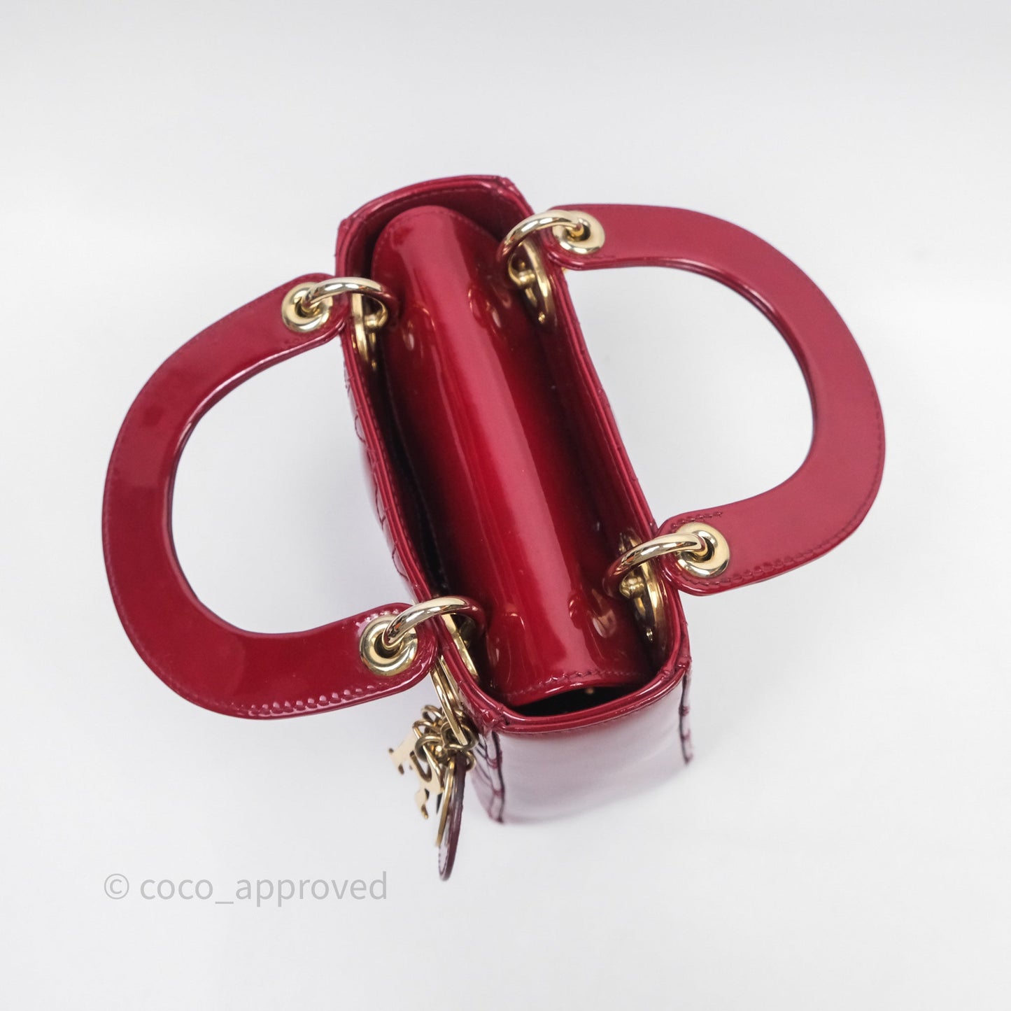 Christian Dior Mini Lady Dior Red Patent Cannage Gold Hardware