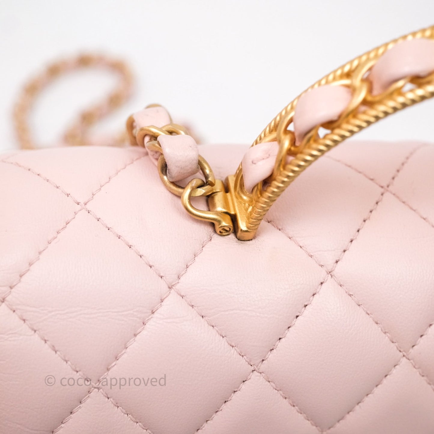 Chanel Top Handle Mini Rectangular Flap Bag Pink Lambskin Aged Gold Hardware