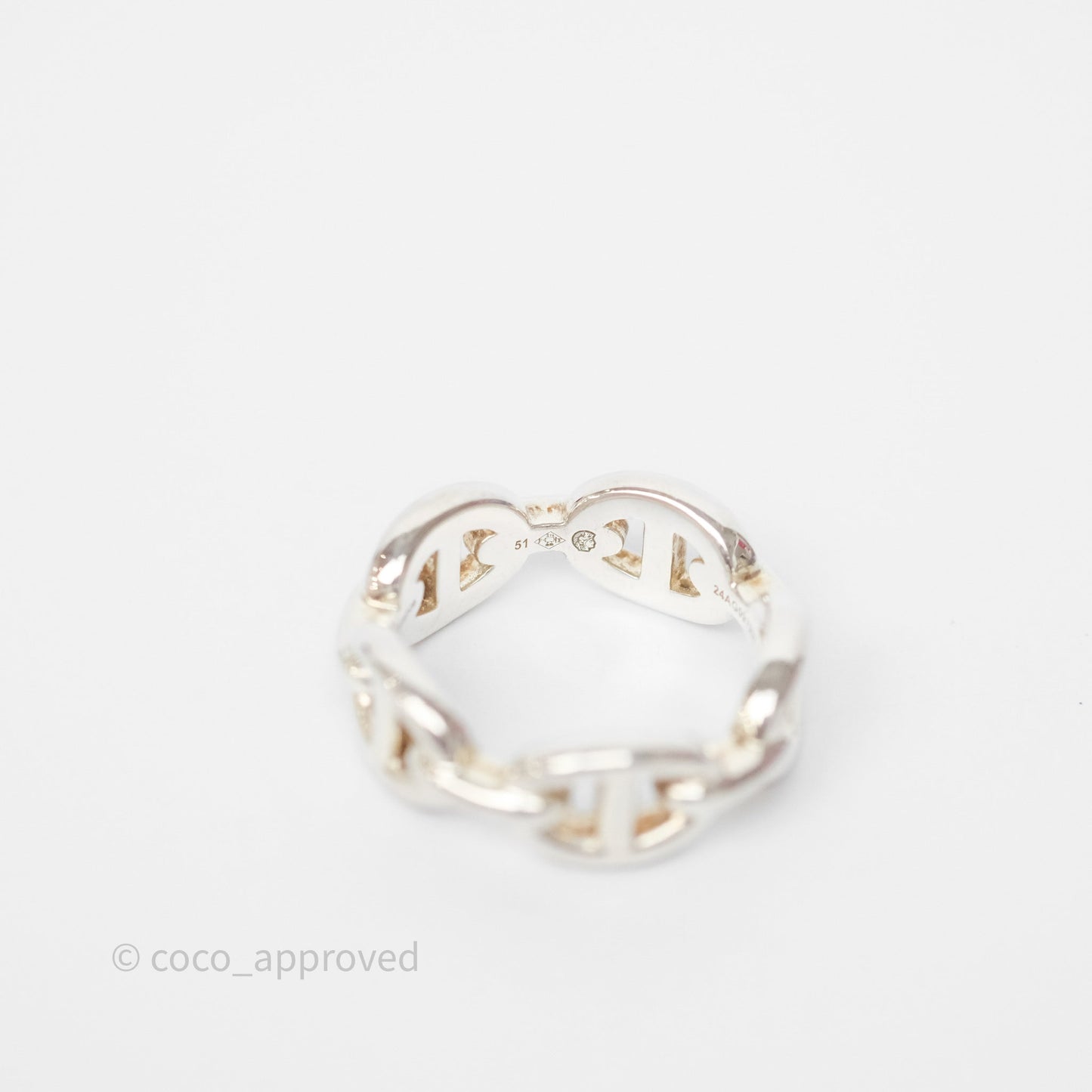 Hermès Chaine d'Ancre Enchainee Ring PM Sterling Silver Size 51