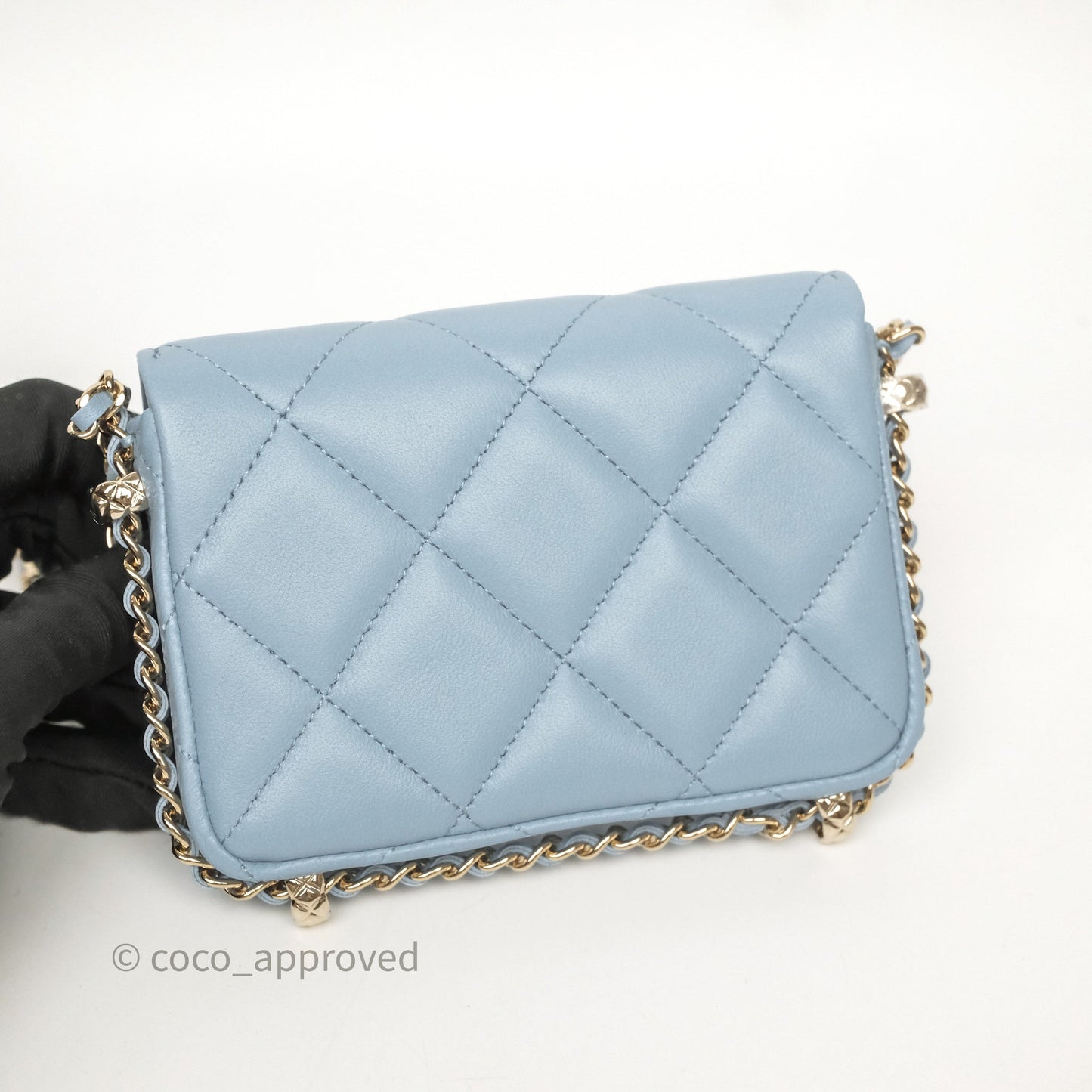Chanel Mini Chain Around Clutch With Chain Blue Lambskin Gold Hardware