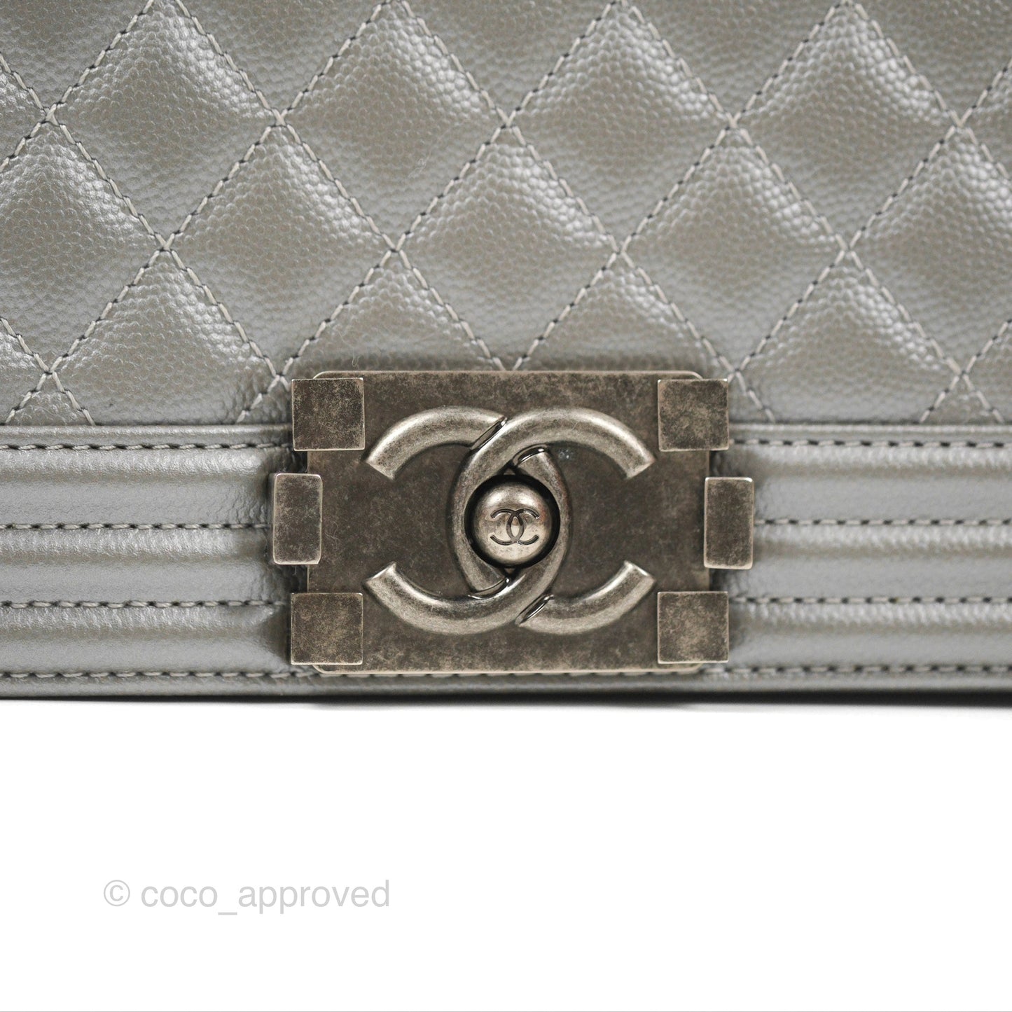 Chanel Quilted Medium Boy Silver Caviar Ruthenium Hardware