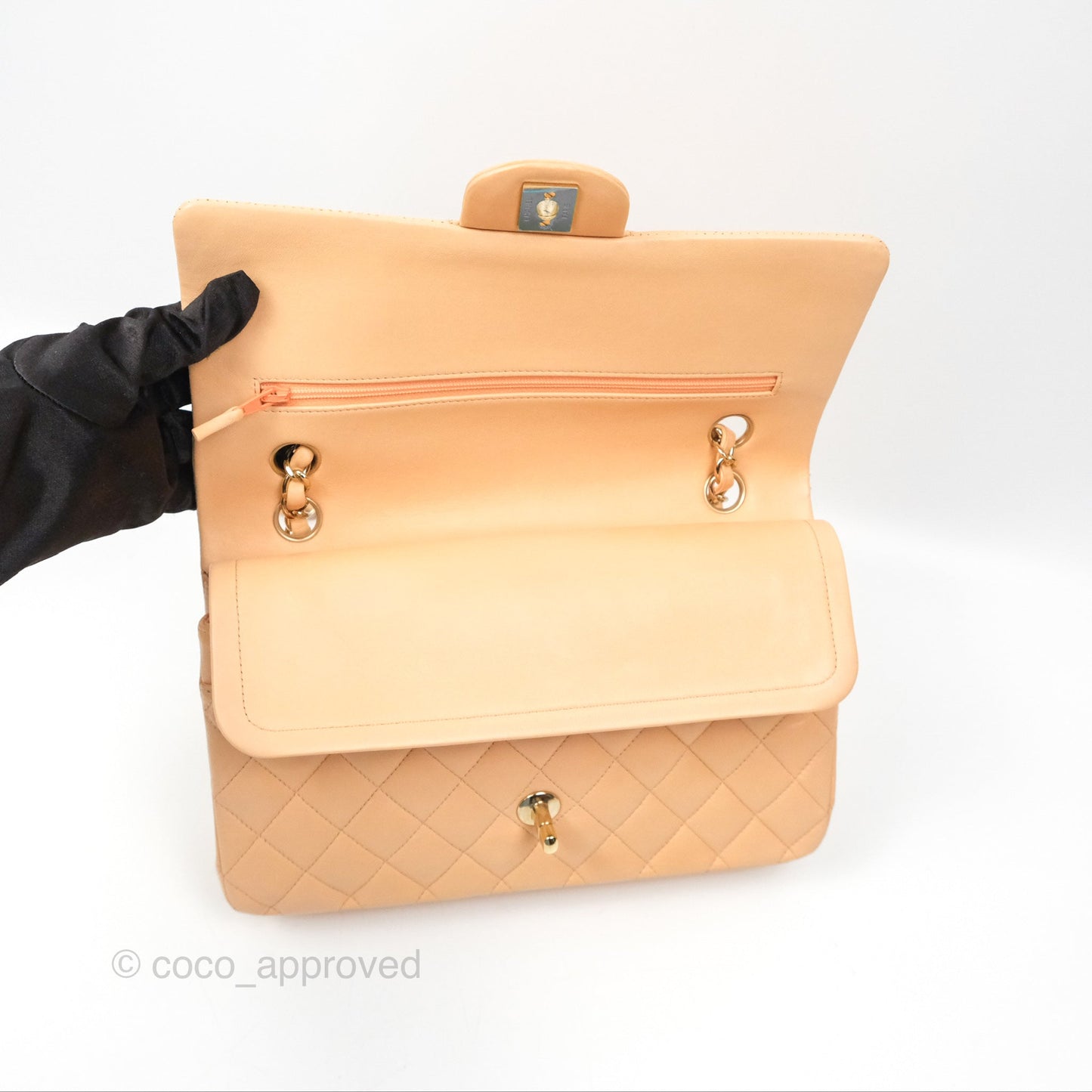 Chanel Classic M/L Medium Flap Quilted Beige Pink Lambskin Gold Hardware