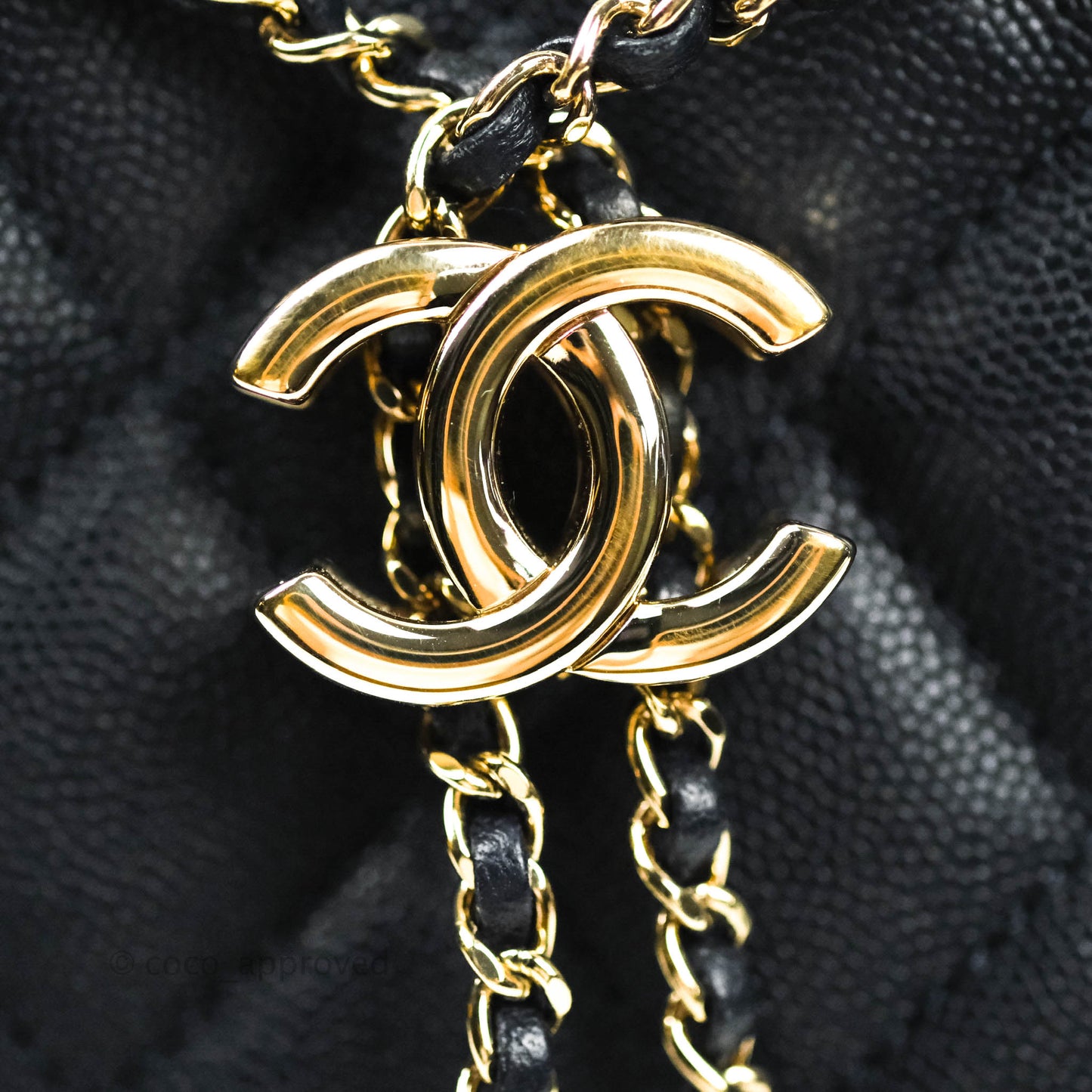 Chanel Caviar Quilted Rolled Up Bucket Drawstring Bag Navy Gold Hardware