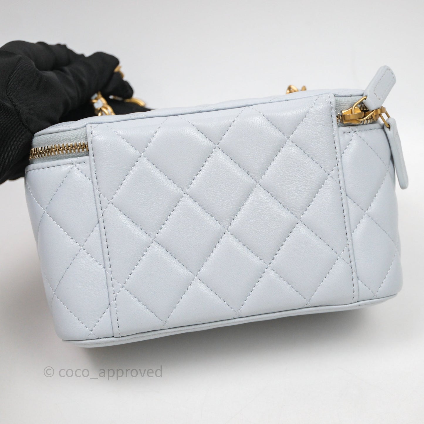 Chanel Vanity with Adjustable Chain Blue Lambskin Aged Gold Hardware