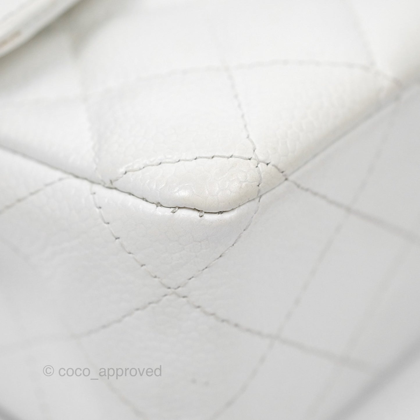 Chanel Classic M/L Medium Flap Quilted White Caviar Silver Hardware