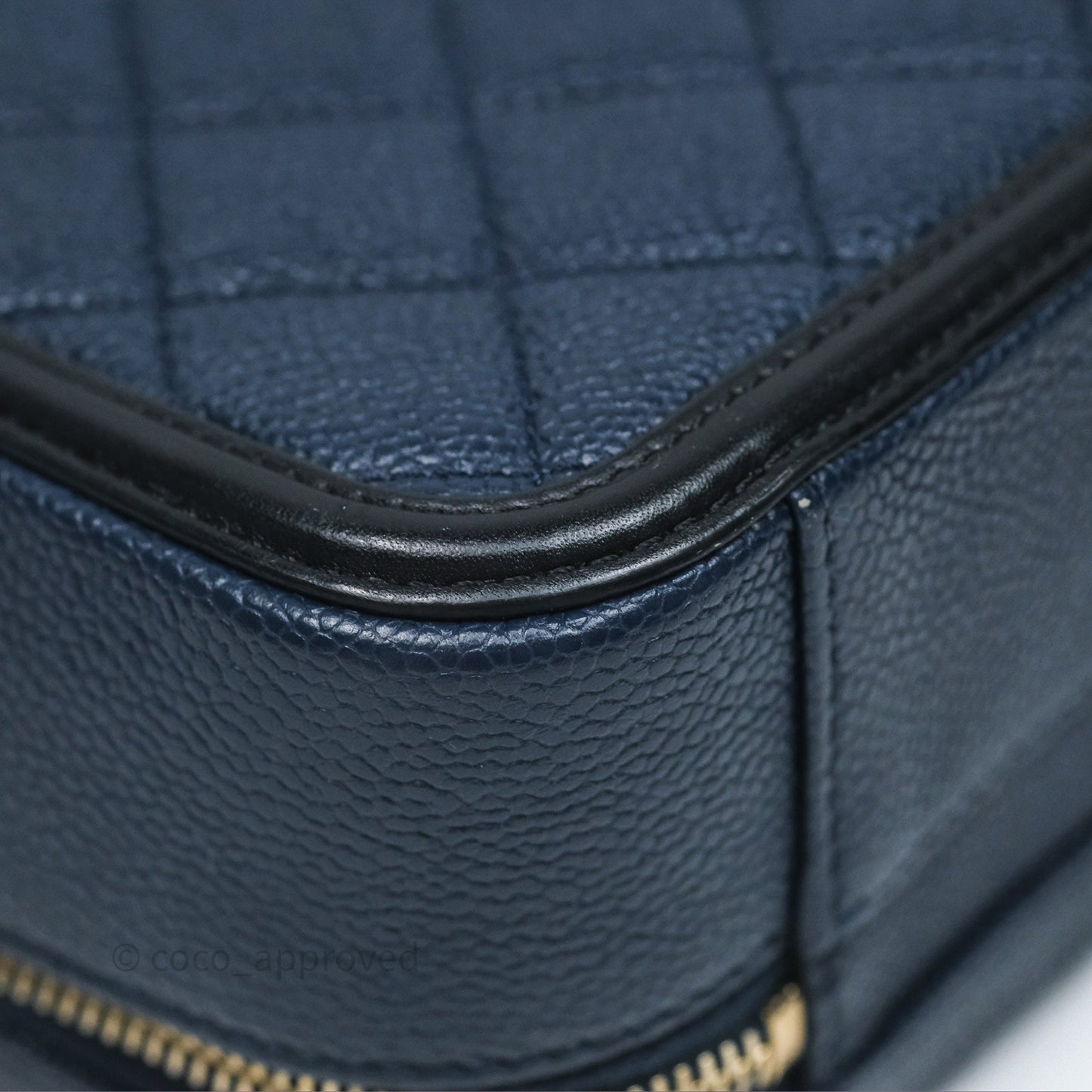 Chanel Quilted Medium CC Filigree Vanity Case Dark Navy Caviar Gold Hardware