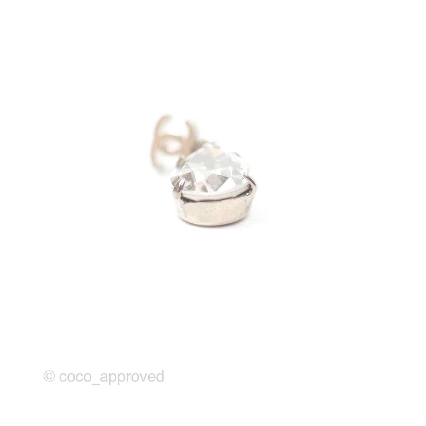 Chanel CC Rhinestone Tear Drop Earrings Silver Tone 12V