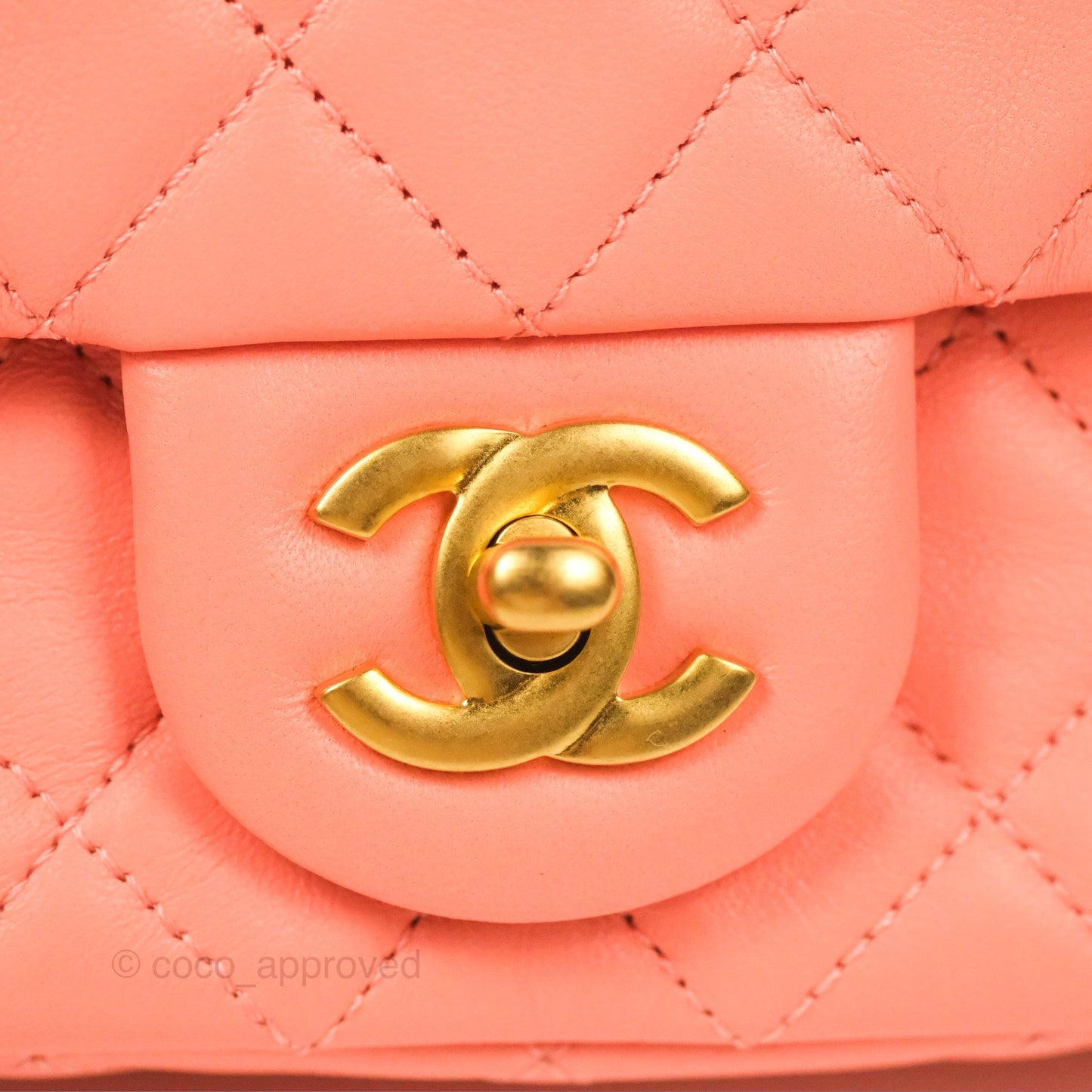 Chanel Pearl Crush Mini Square Quilted Pink Lambskin Aged Gold Hardware