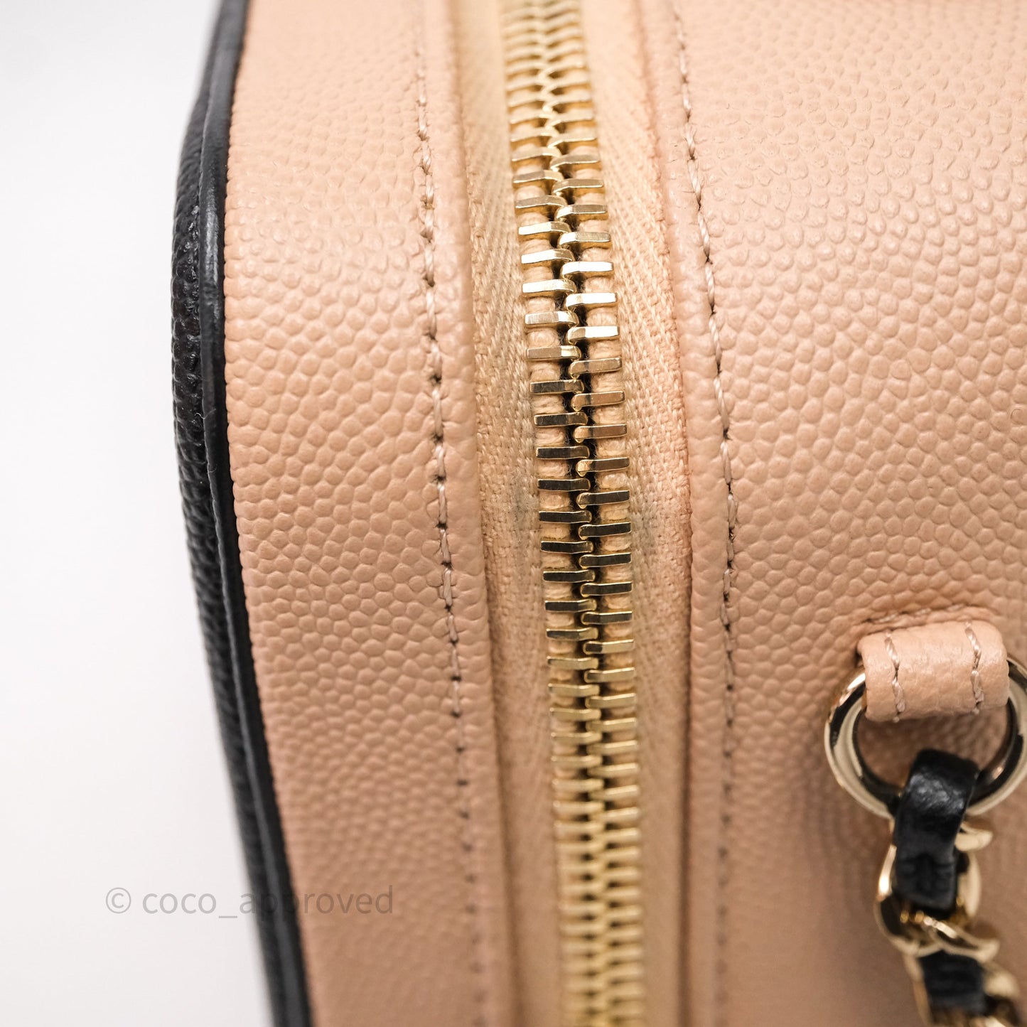 Chanel Quilted New Small CC Filigree Vanity Case Beige Caviar Gold Hardware