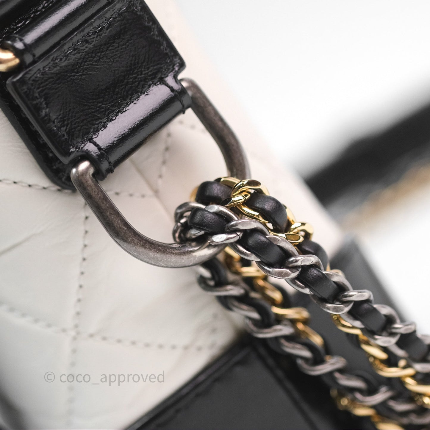Chanel Small Gabrielle Hobo Quilted Black White Aged Calfskin
