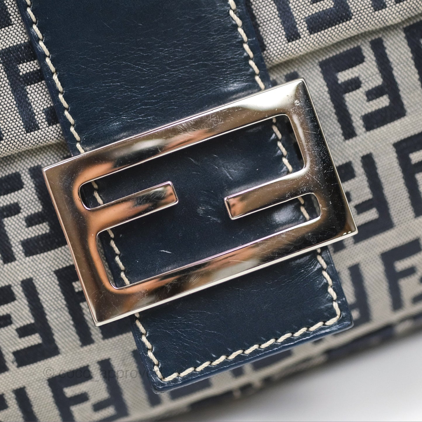 Fendi Vintage Baguette Shoulder Bag Grey/ Navy Canvas