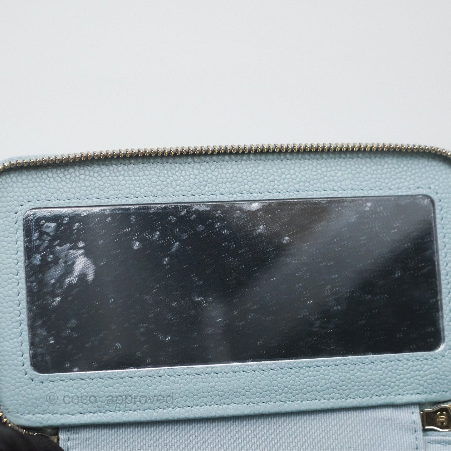 Chanel Vanity with CC Chain Light Blue Caviar Gold Hardware