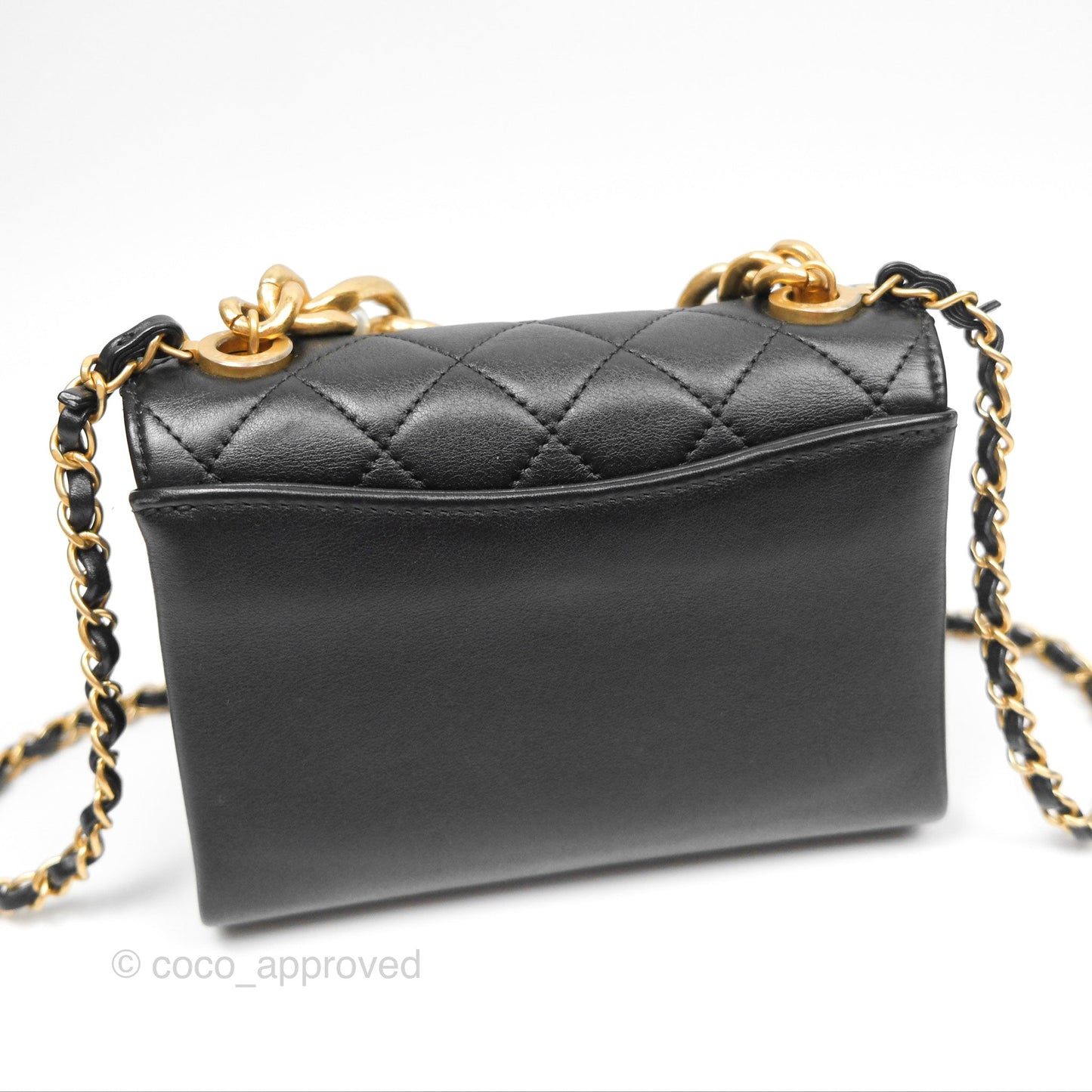 Chanel Pearl Chain Bag Black Calfskin Aged Gold Hardware