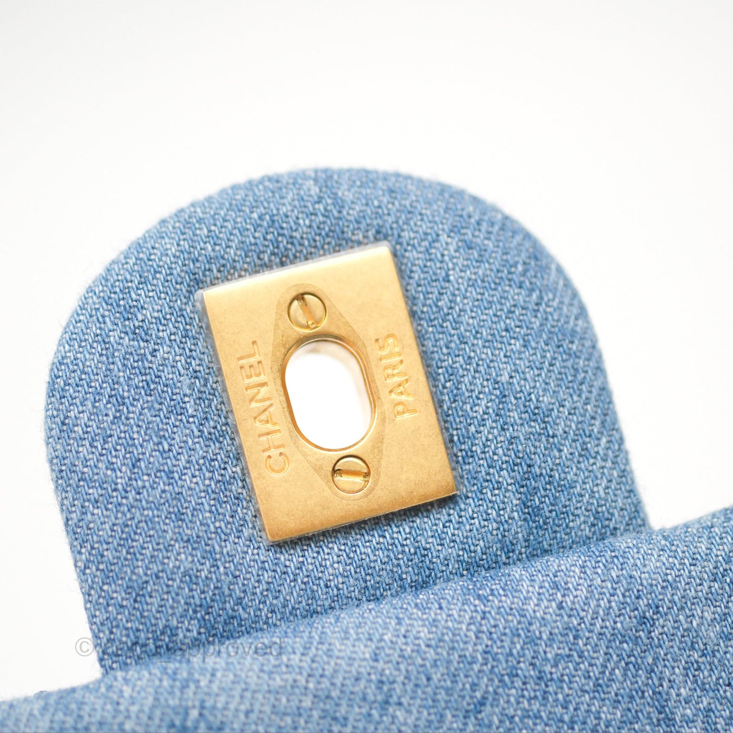 Chanel Mini Square Pearl Crush Quilted Denim Aged Gold Hardware