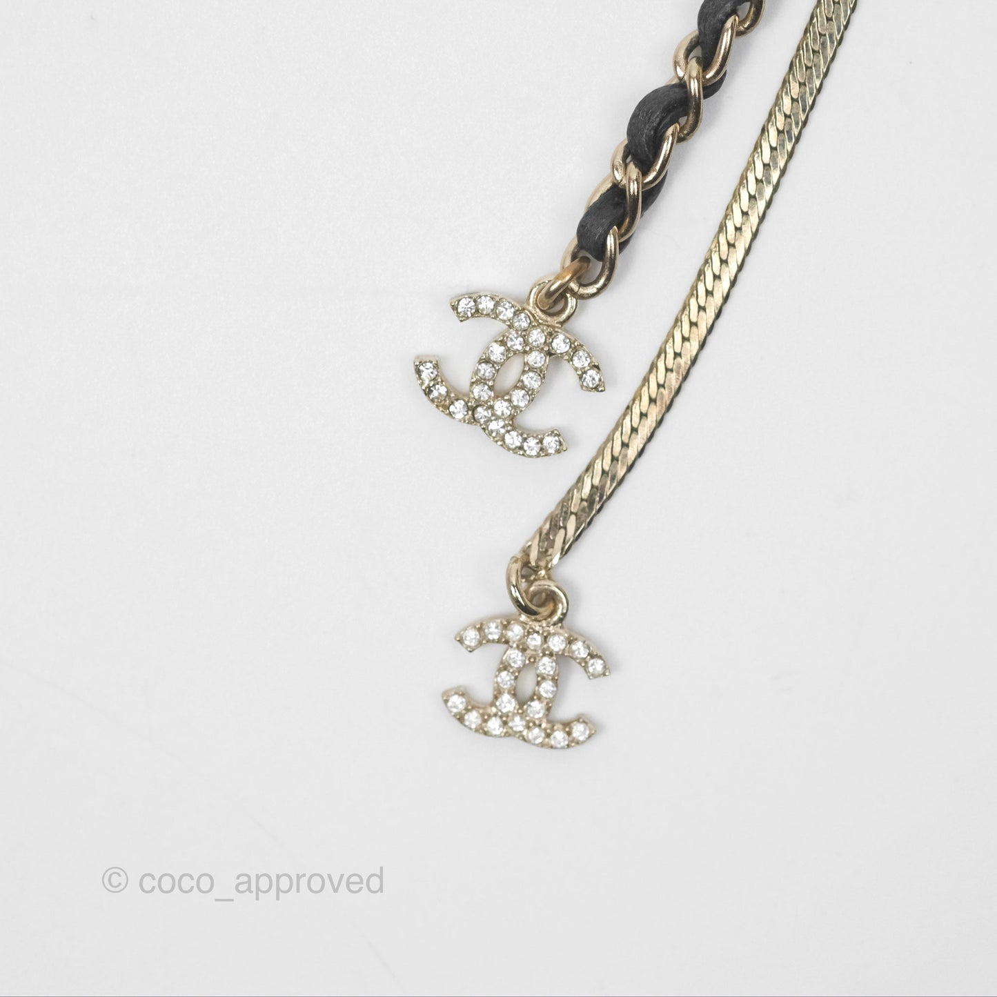 Chanel Crystal CC Braided Leather Chain Long Drop Earrings Gold Tone 22S