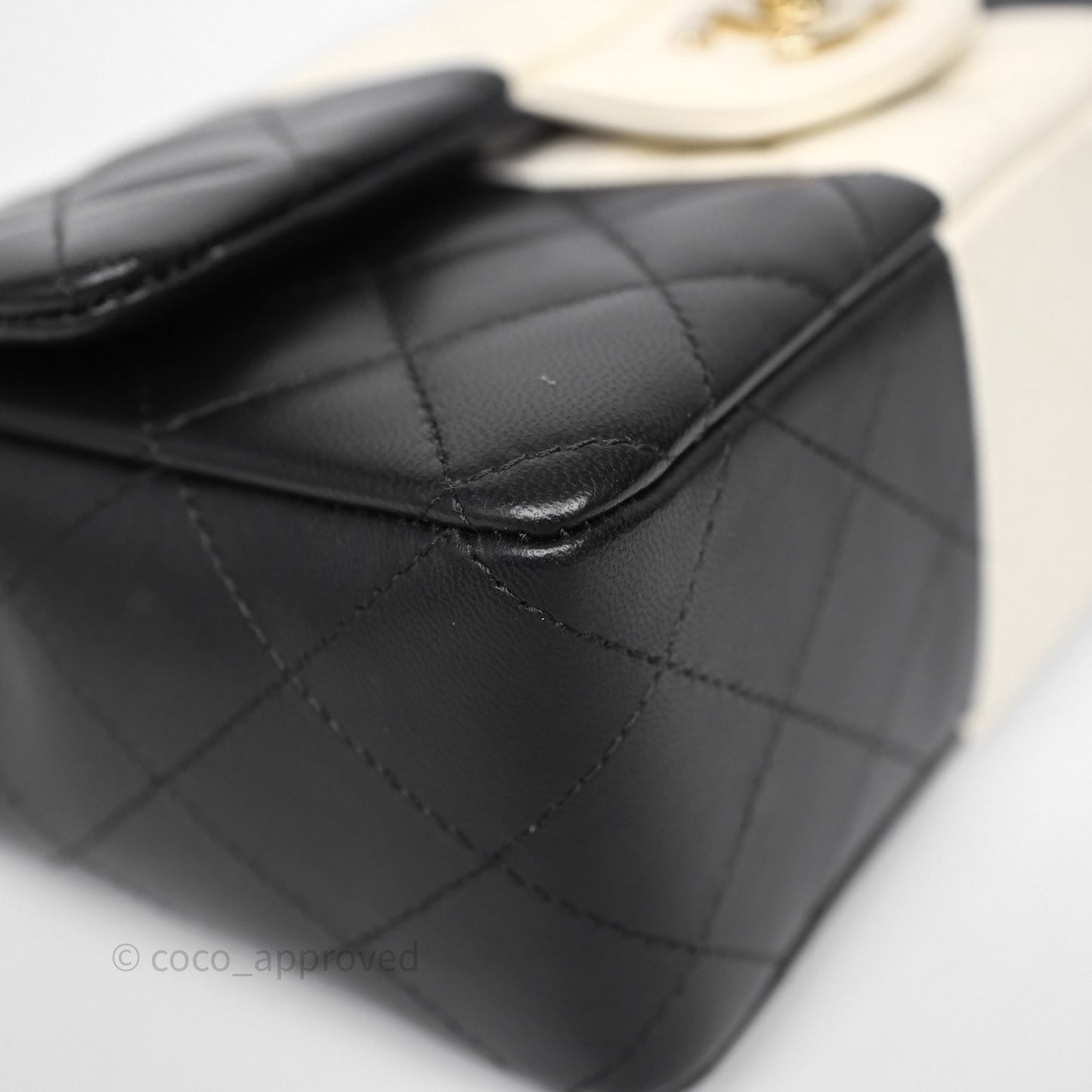 Chanel Mini Rectangular Flap Quilted Black White Lambskin Gold Hardware