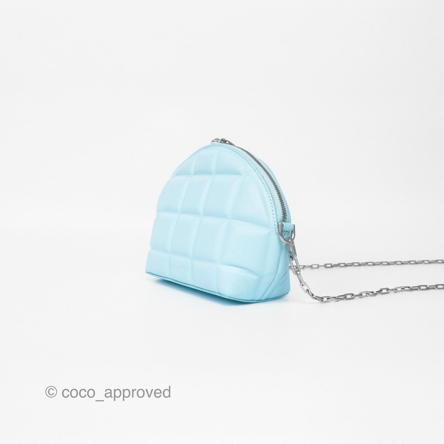 Bottega Veneta Mini Half Moon Bag Topazio Blue Nappa Lambskin Silver Hardware