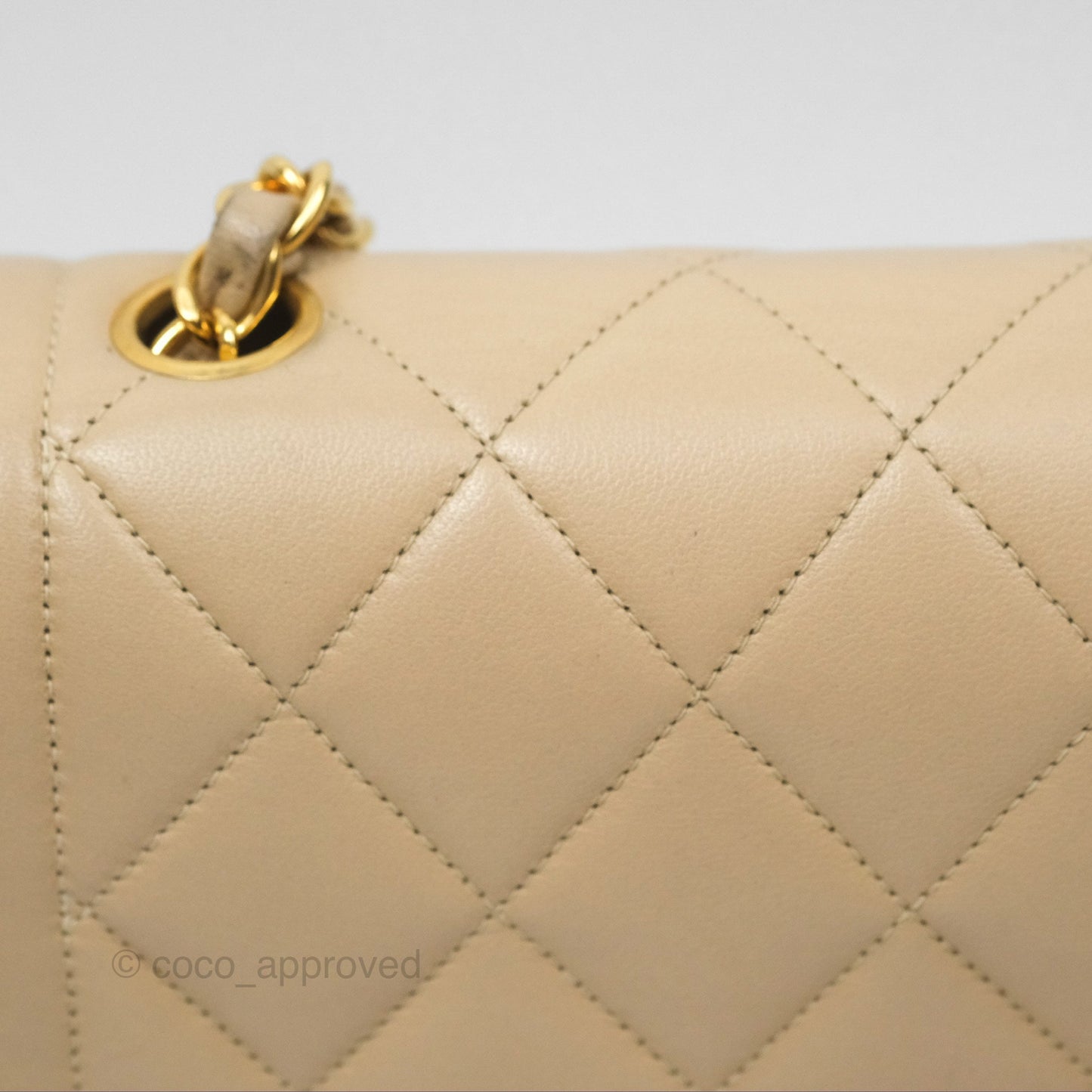Chanel Vintage Small Quilted Classic Diana Flap Bag Beige Lambskin 24K Gold Hardware