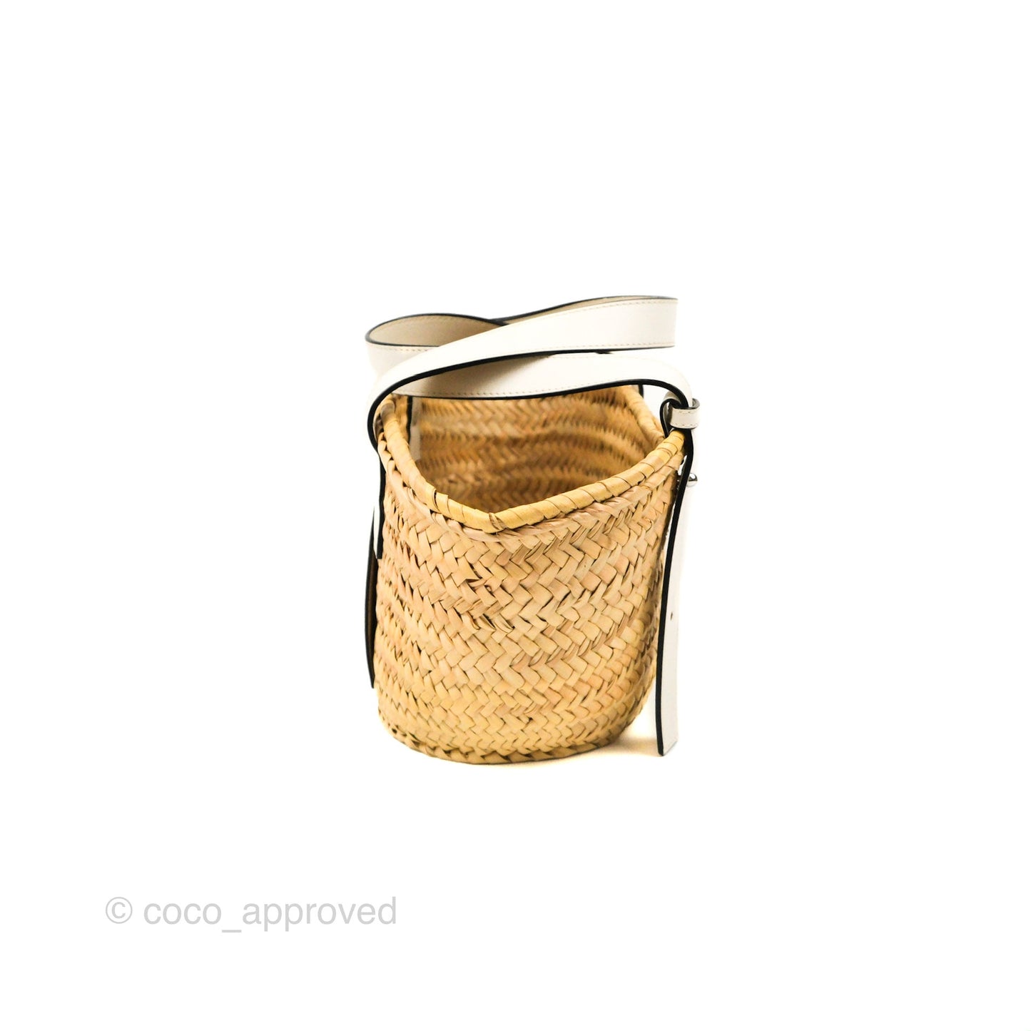 Loewe Small Basket Bag Natural Palm Leaf White Calfskin
