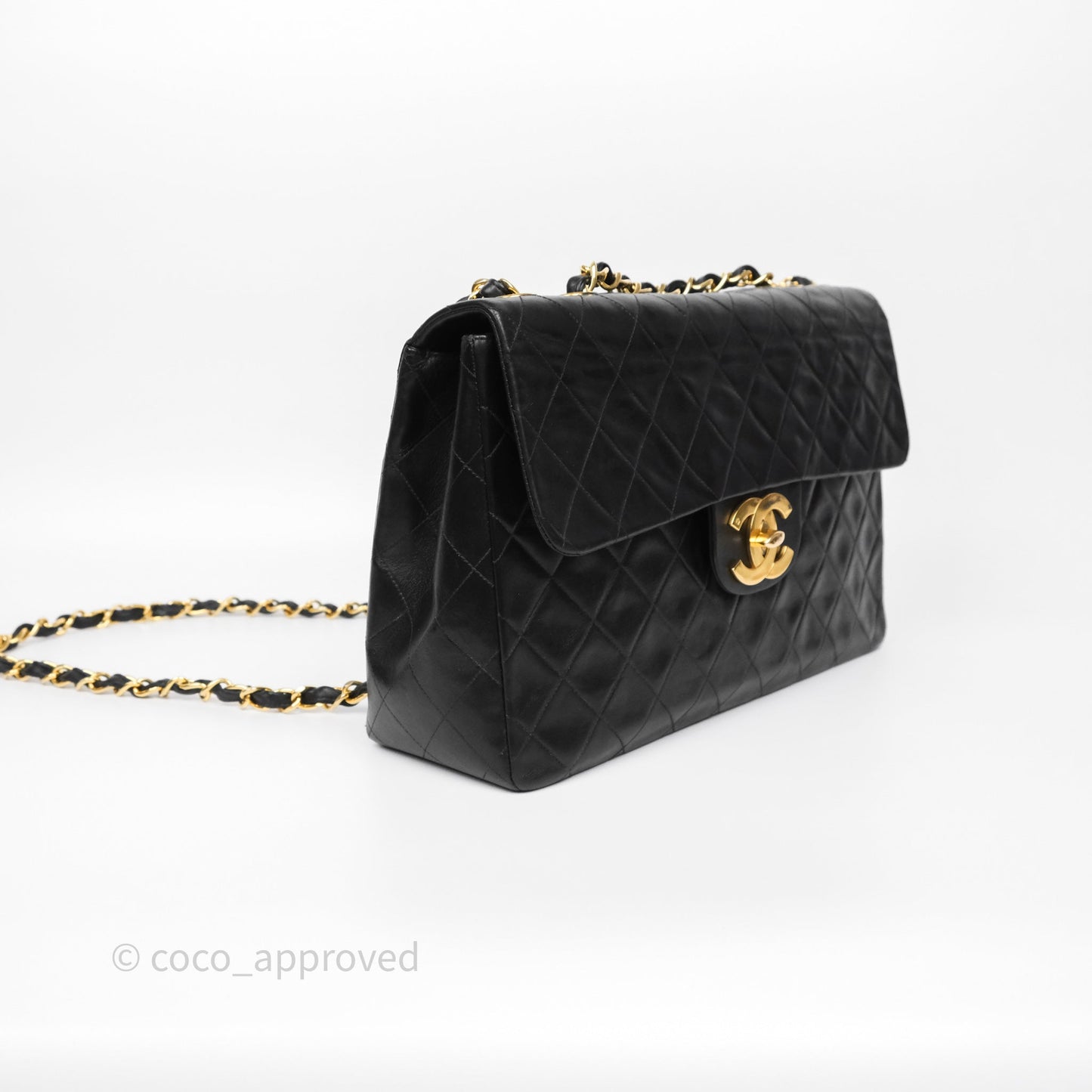 Chanel Vintage XL Jumbo Single Flap Black Lambskin 24K Gold Hardware