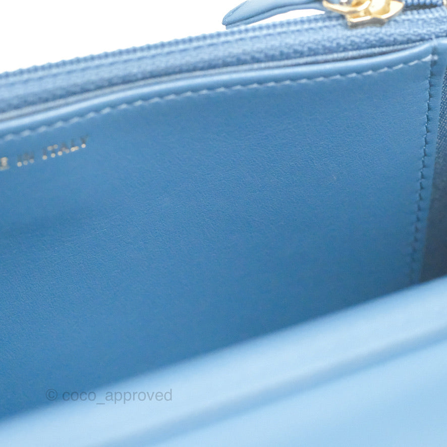 Chanel Quilted Pearl Crush Wallet on Chain WOC Denim Aged Gold Hardware