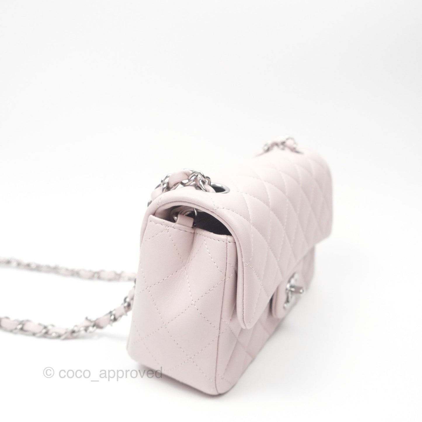Chanel Quilted Mini Rectangular Pale Lilac Lambskin Silver Hardware