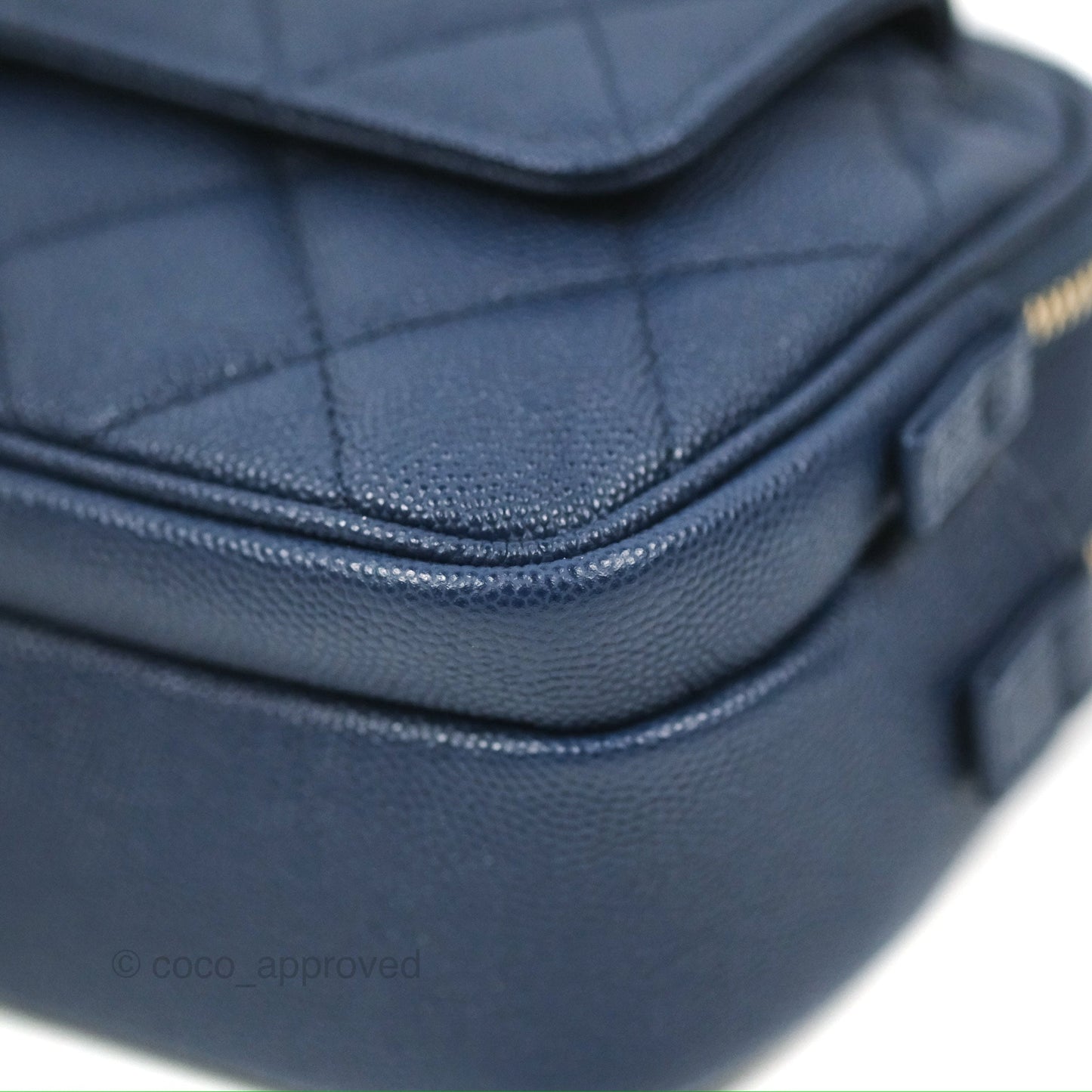 Chanel Quilted Caviar Waist Bag Navy Gold Hardware With Detachable Pouch