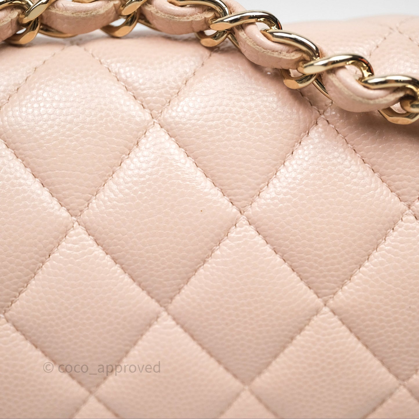 Chanel Small Classic Flap Quilted Rose Clair Caviar Gold Hardware