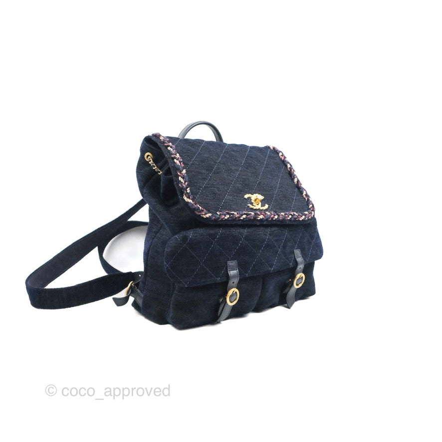 Chanel Parisian Stroll Backpack Wool Velvet Navy