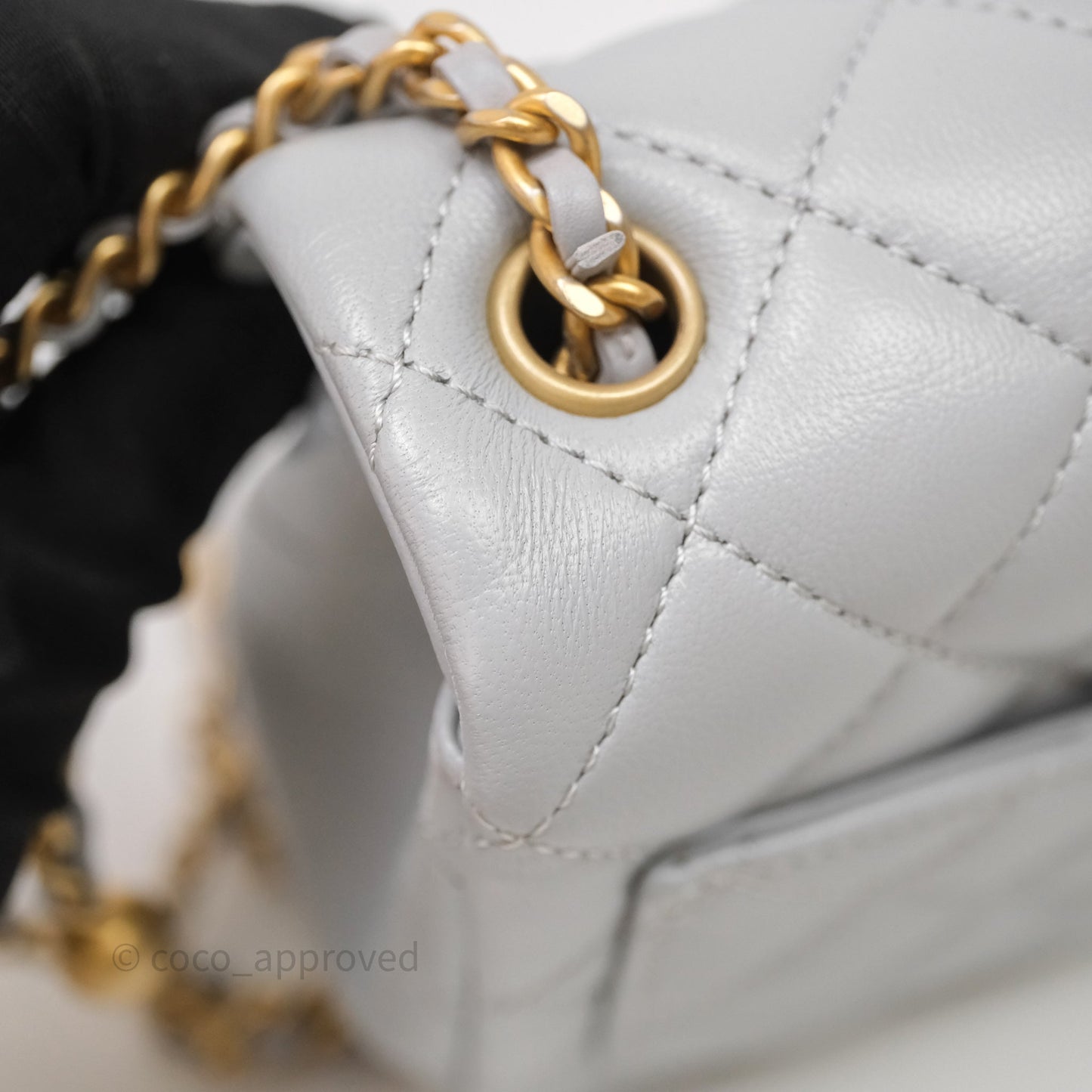 Chanel Pearl Crush Mini Square Quilted Grey Lambskin Aged Gold Hardware