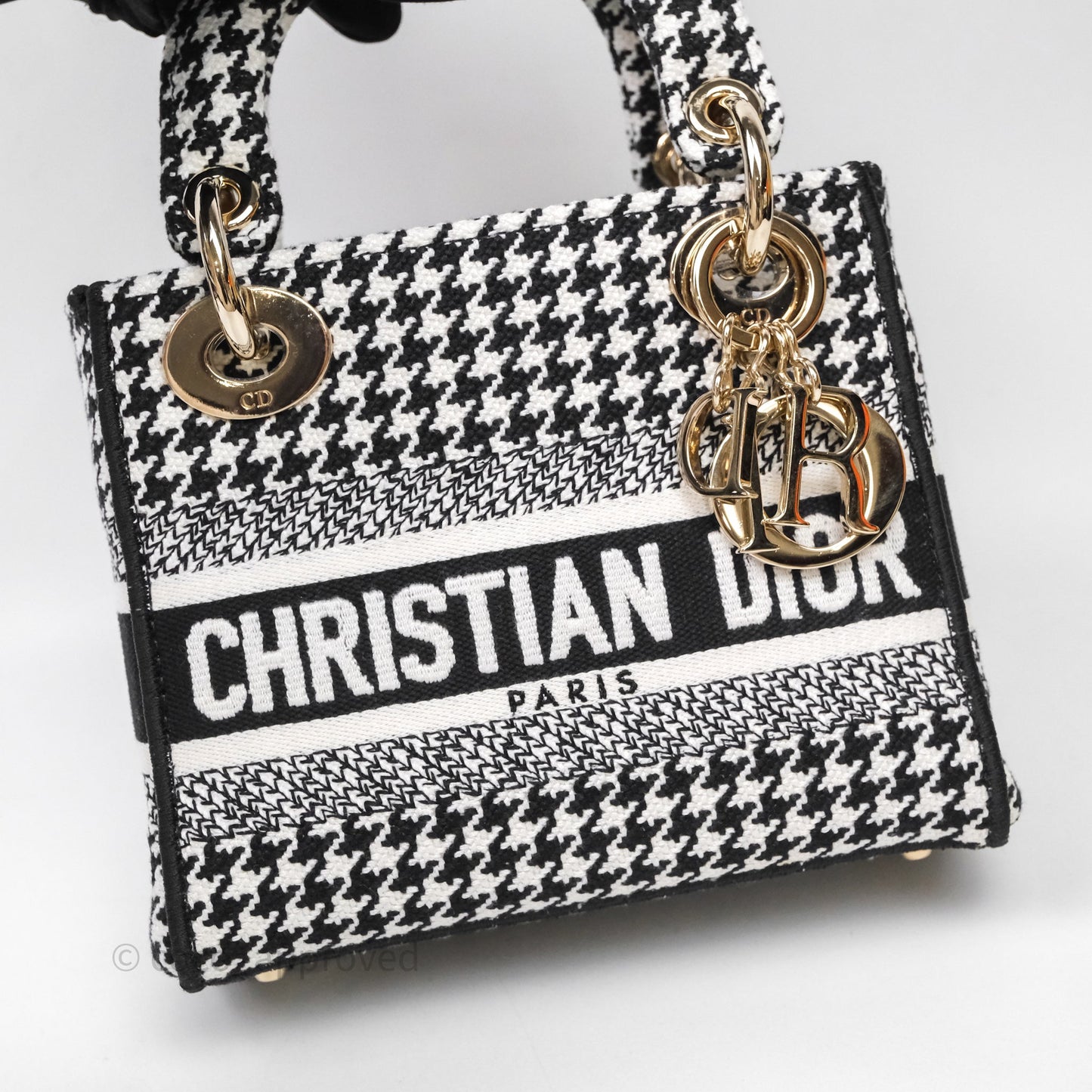 Christian Dior Mini Lady D-Lite Bag Black White Houndstooth