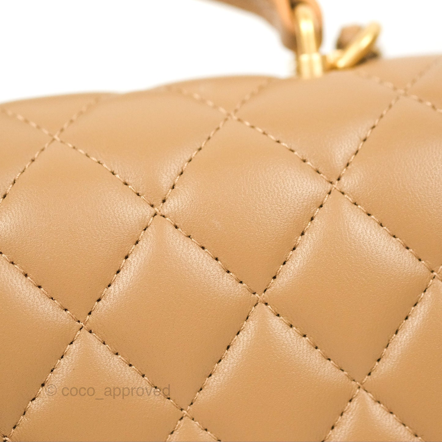 Chanel Top Handle Mini Rectangular Flap Bag Beige Lambskin Aged Gold Hardware