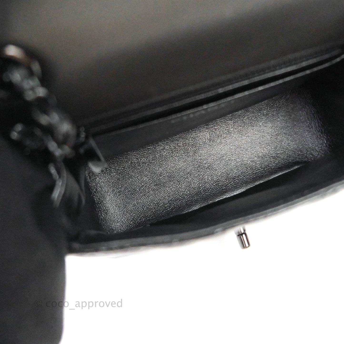 Chanel Mini Square Chevron Black Crumpled Metallic Patent So Black