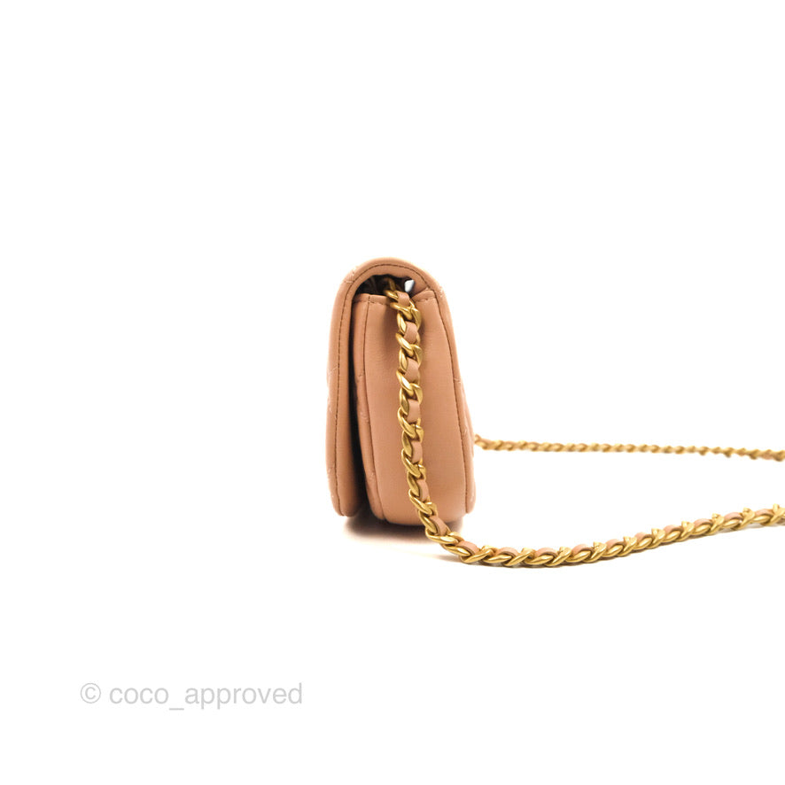 Chanel Clutch with Chain Beige Pink Calfskin Aged Gold Hardware
