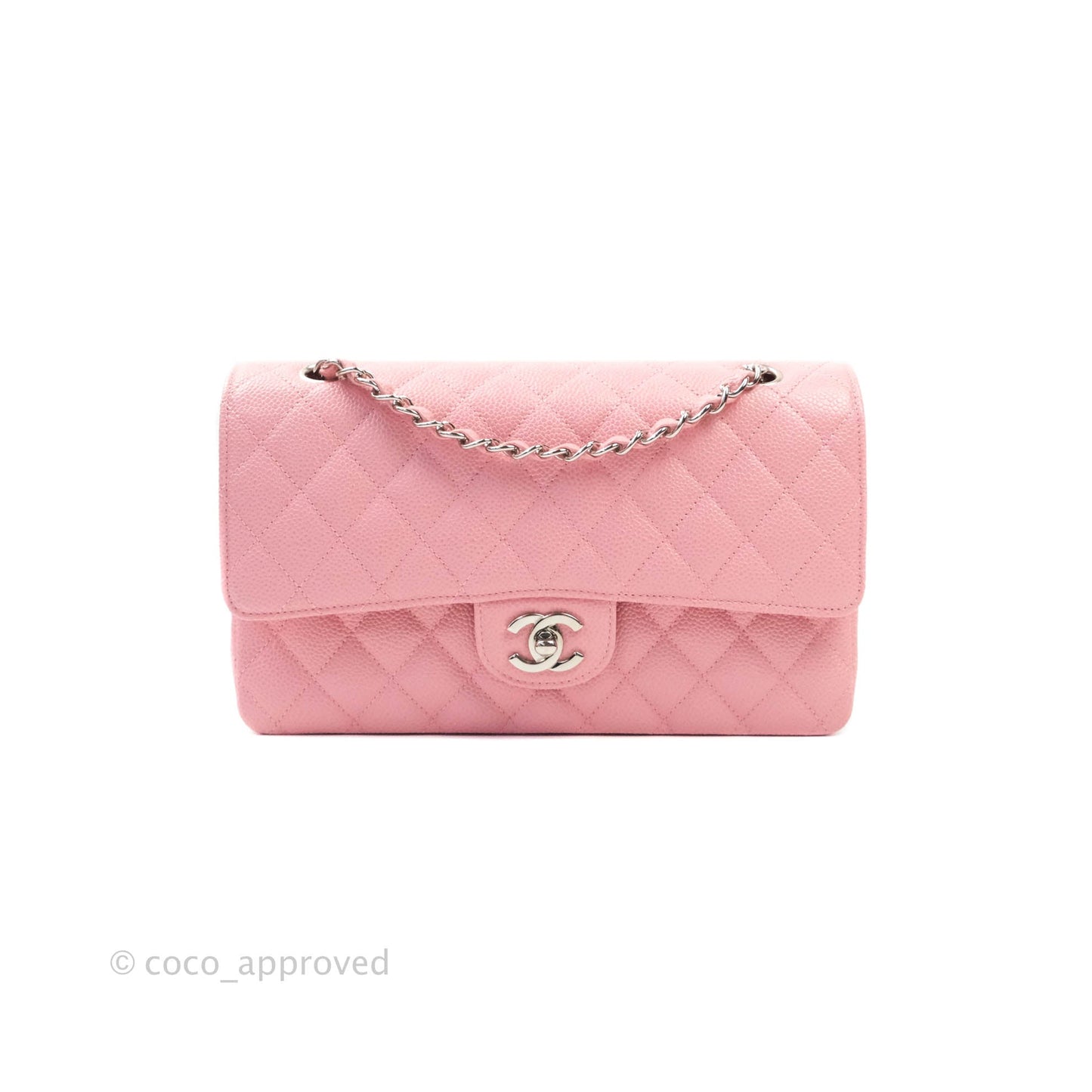 Chanel Quilted M/L Medium Double Flap Pink Caviar Silver Hardware