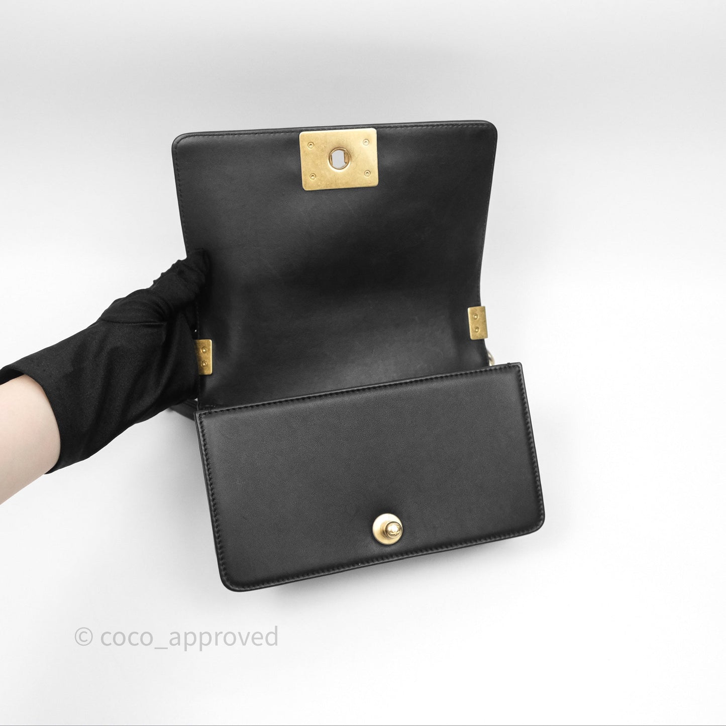 Chanel Small Boy Black Calfskin Aged Gold Hardware