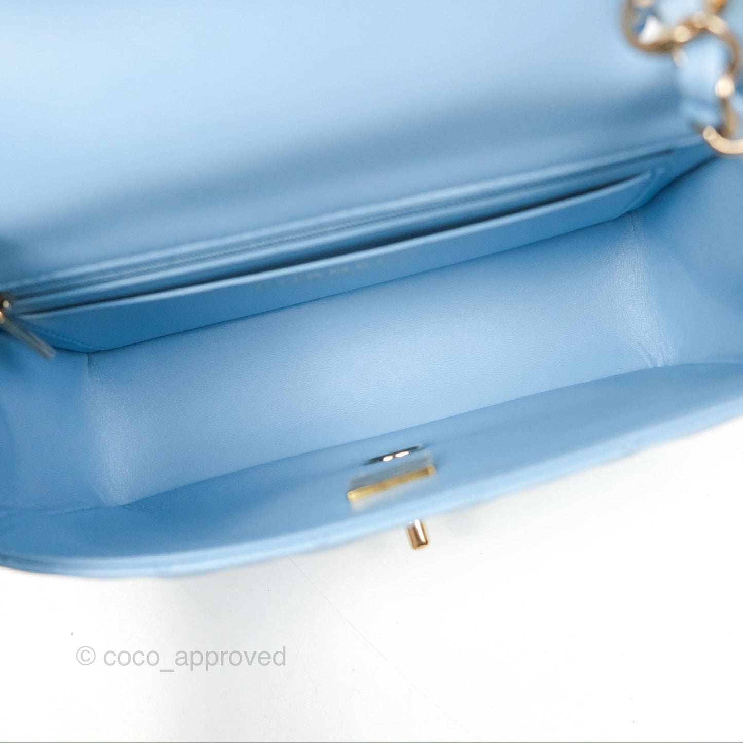 Chanel Quilted Mini Rectangular Flap Light Blue Lambskin Gold Hardware