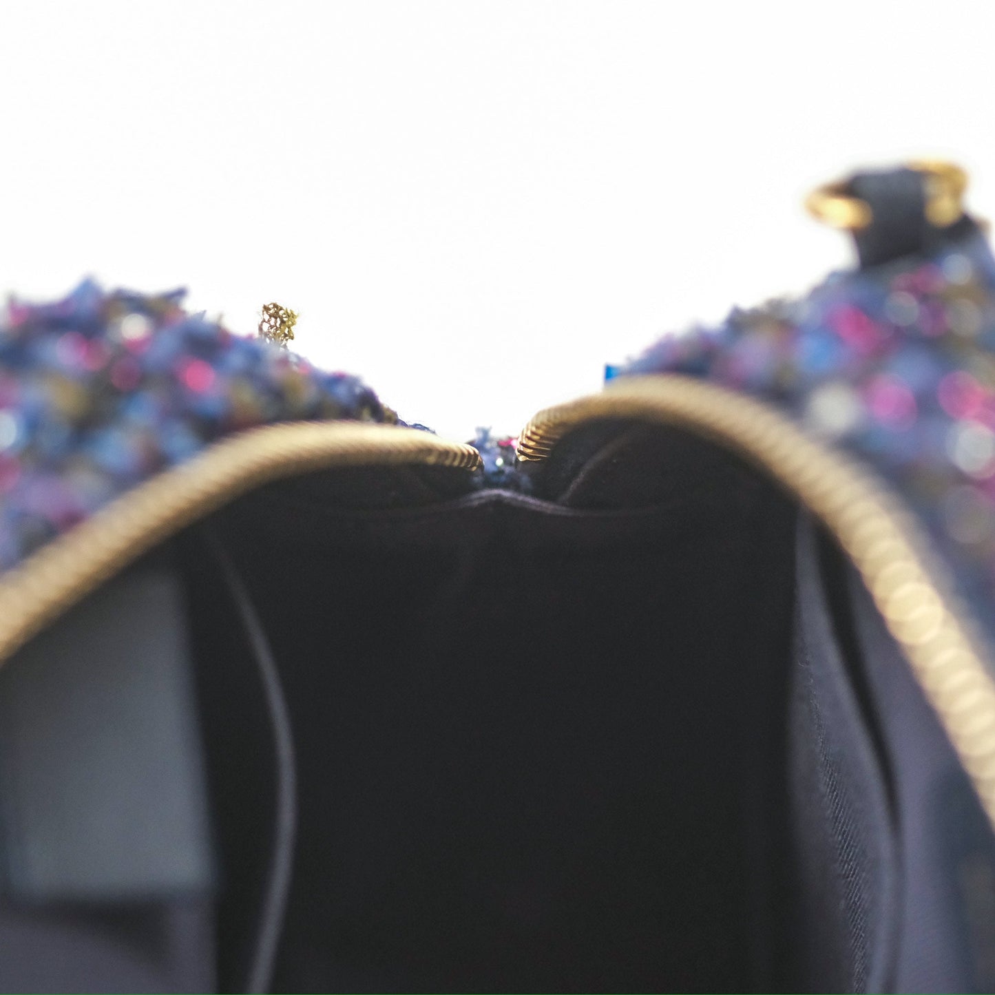 Chanel Classic Quilted Round Clutch With Chain Navy Tweed Gold Hardware