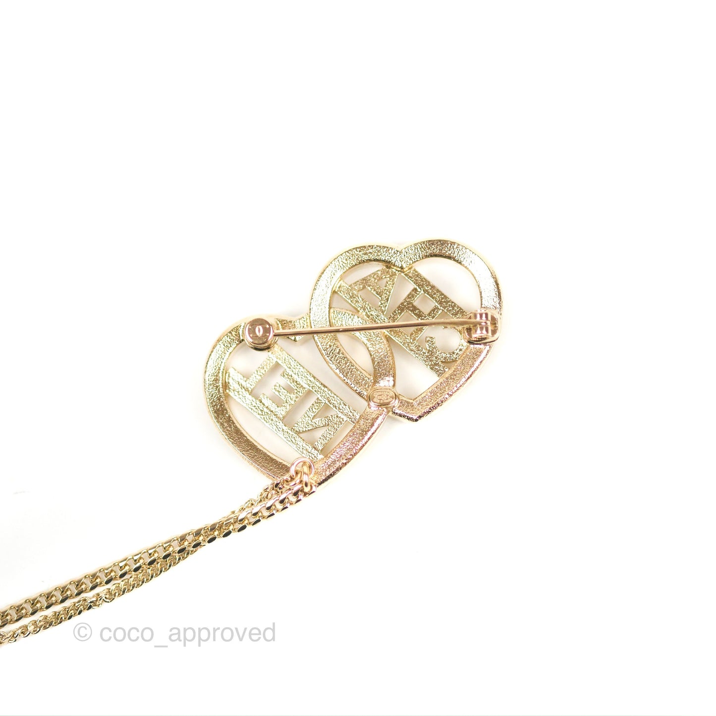 Chanel Crystal Heart Logo CC Brooch Gold Tone 23B
