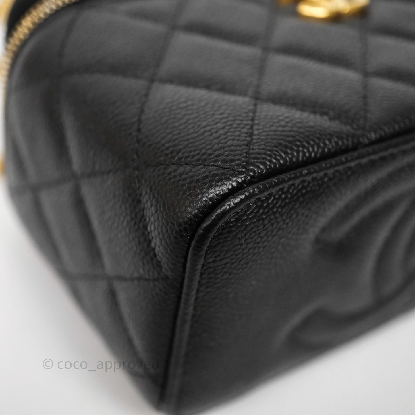 Chanel Vanity with Heart Adjustable Chain Black Caviar Aged Gold Hardware