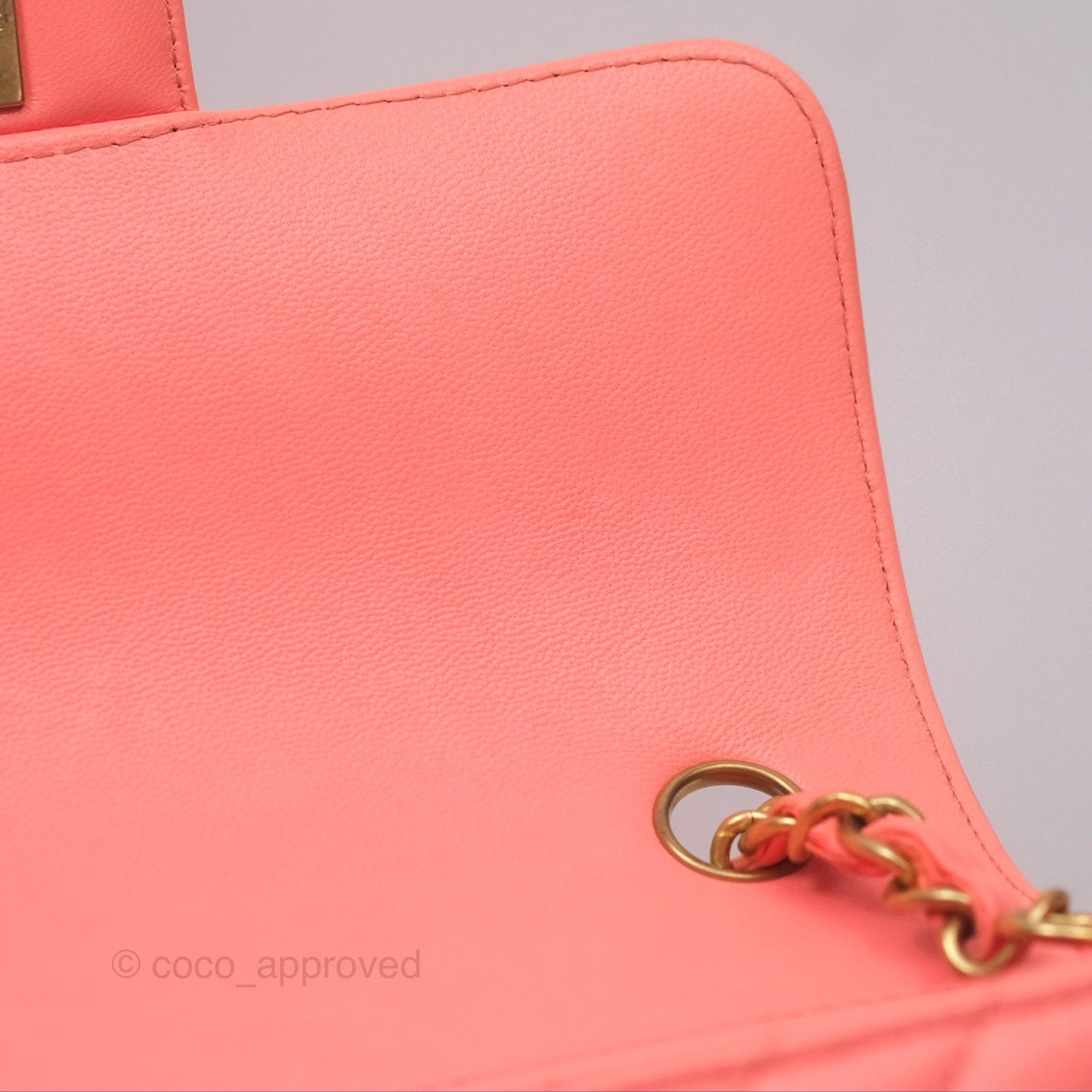 Chanel Chevron Mini Rectangular Flap Peach Pink Lambskin Aged Gold Hardware