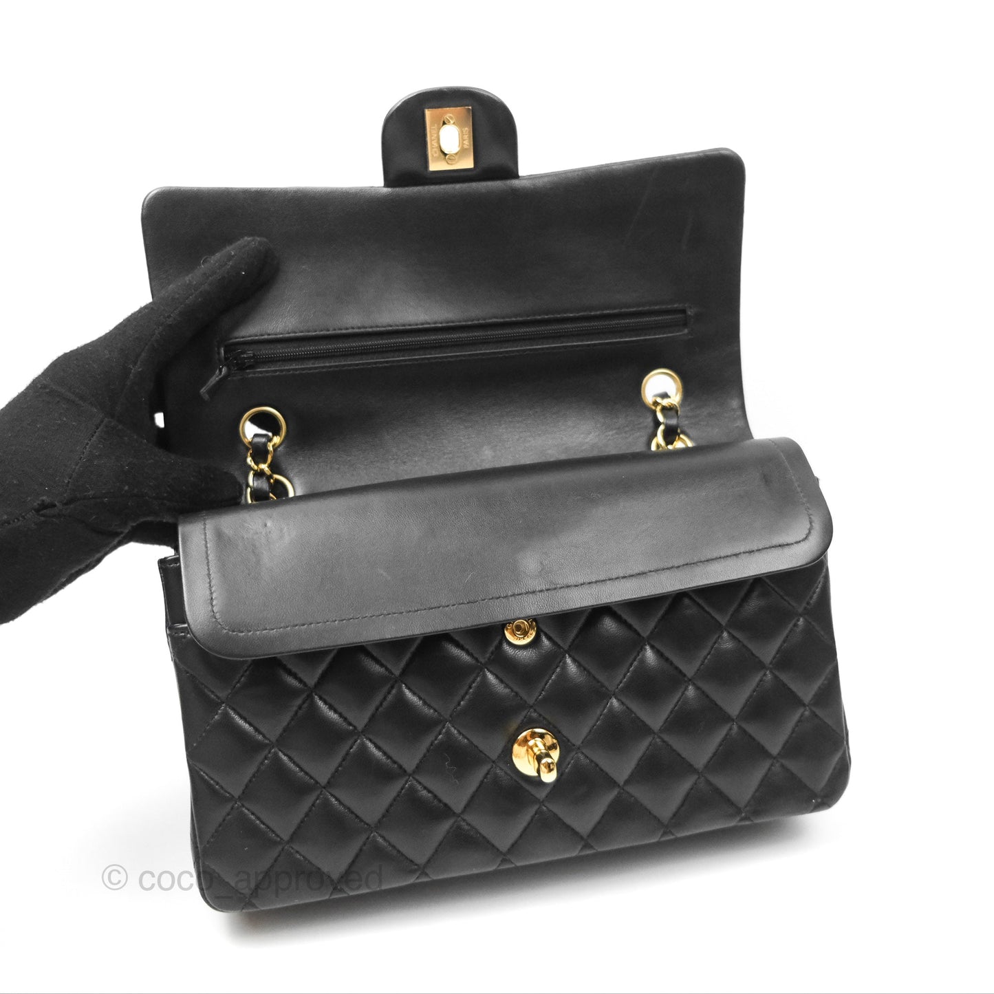 Chanel Classic M/L Medium Flap Quilted Black Lambskin Gold Hardware