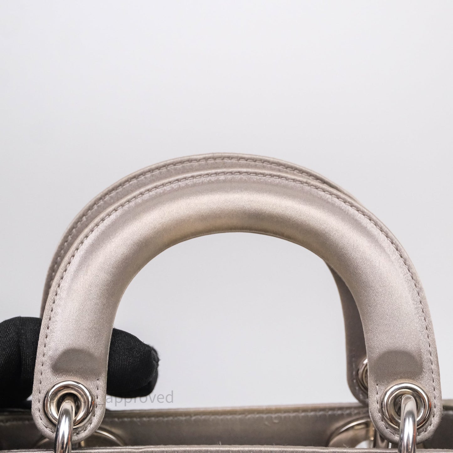 Christian Dior Mini Lady Dior Bag Grey Strass Cannage Satin Silver Hardware