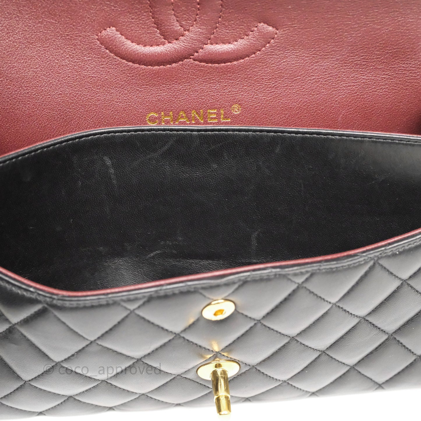 Chanel Classic M/L Medium Flap Quilted Black Lambskin Gold Hardware