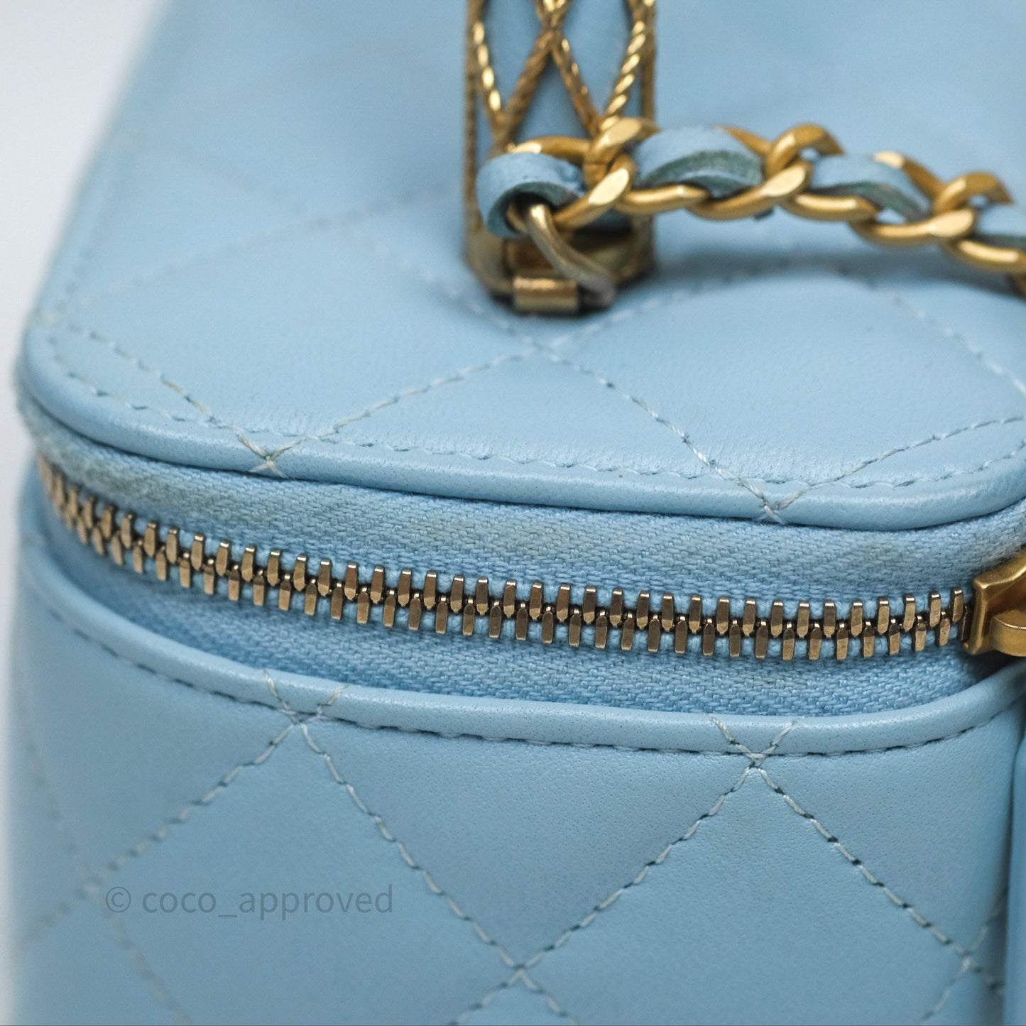 Chanel Vanity Rectangular Top Handle Blue Lambskin Gold Hardware
