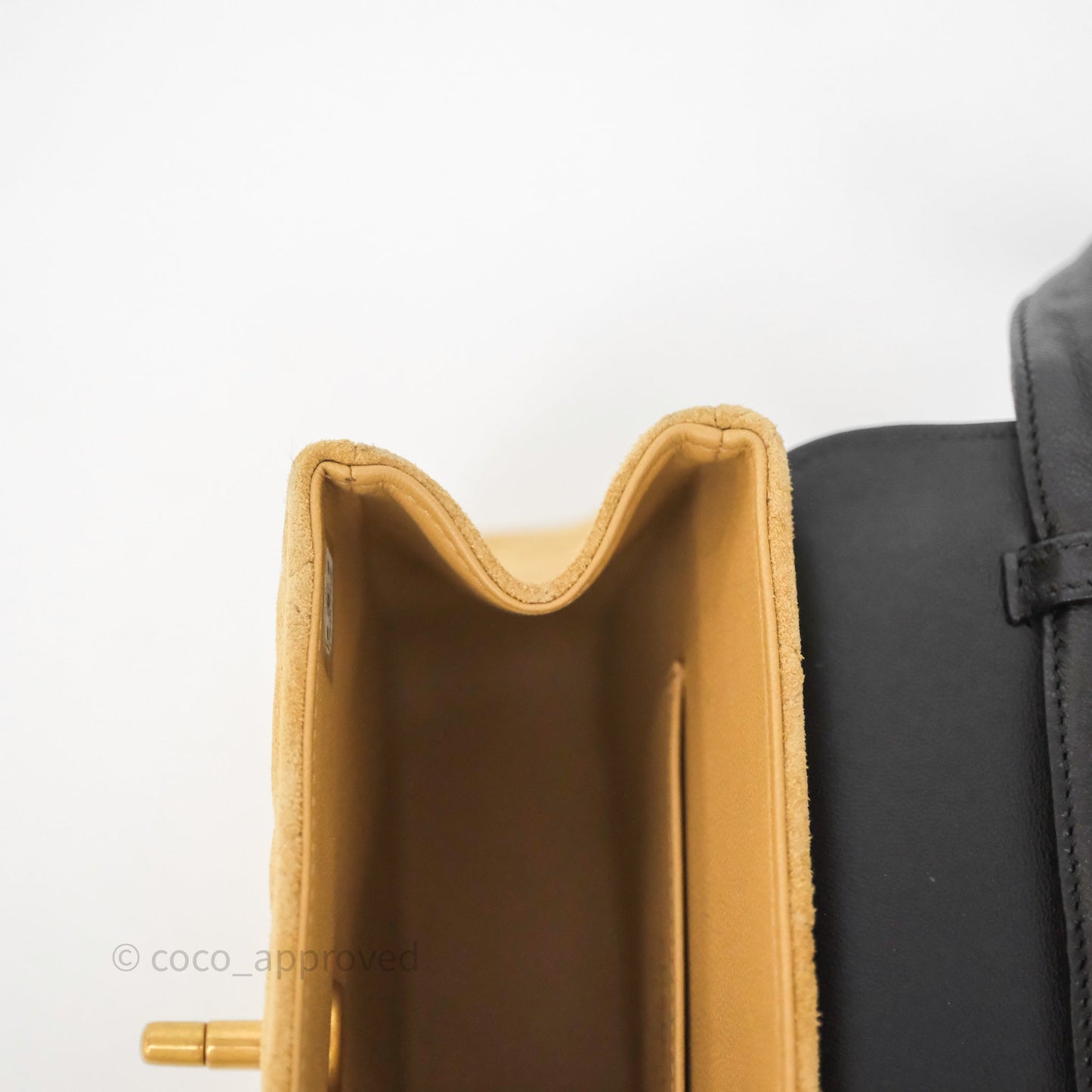 Chanel Mini Flap Bag Camel Suede/ Black Lambskin Gold Hardware