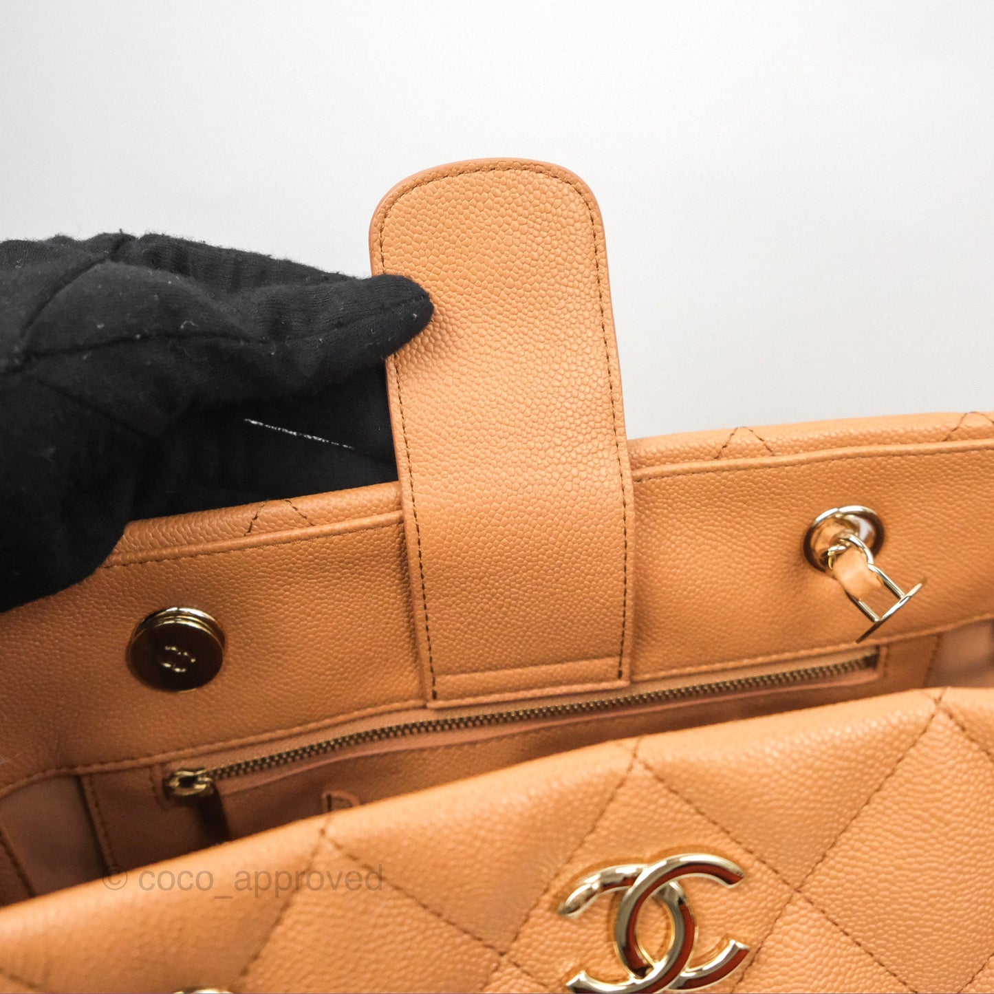 Chanel Large Quilted Caviar Shopping Tote Bag Dark Beige Gold Hardware
