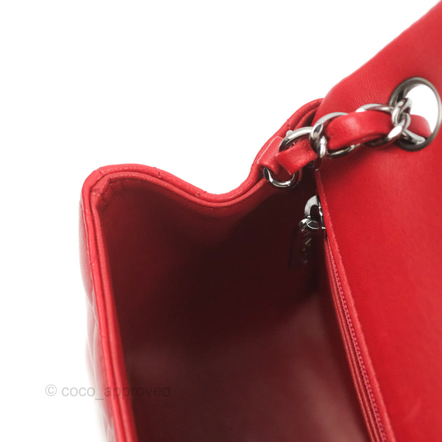 Chanel Quilted Mini Square Red Lambskin Gun Metal