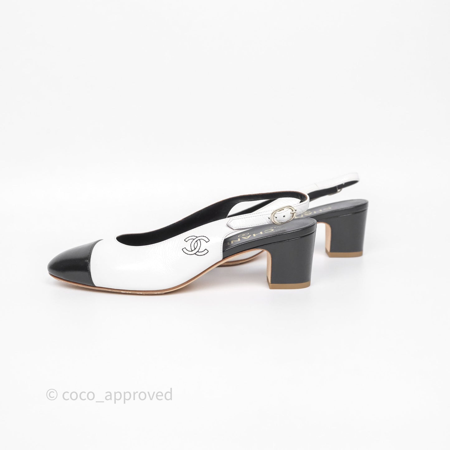 Chanel CC Logo Slingbacks Calfskin White/ Black 24P Size 36.5