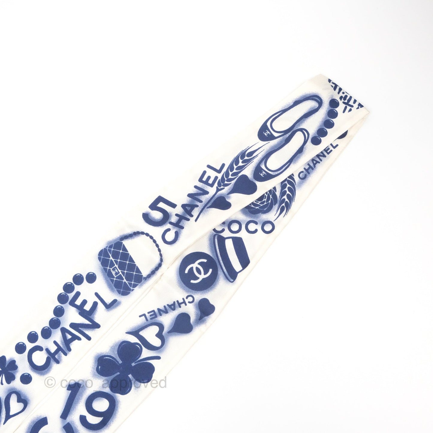 Chanel CC Silk Twilly in Blue White